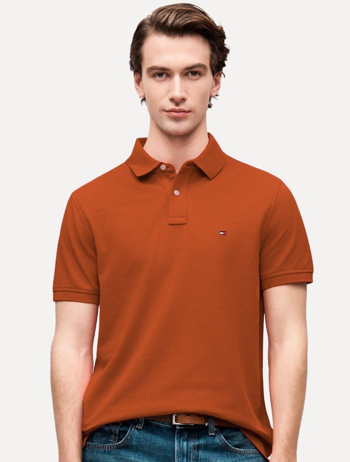 Polo Tommy Hilfiger Masculina Regular Piquet 1985 Laranja Escuro