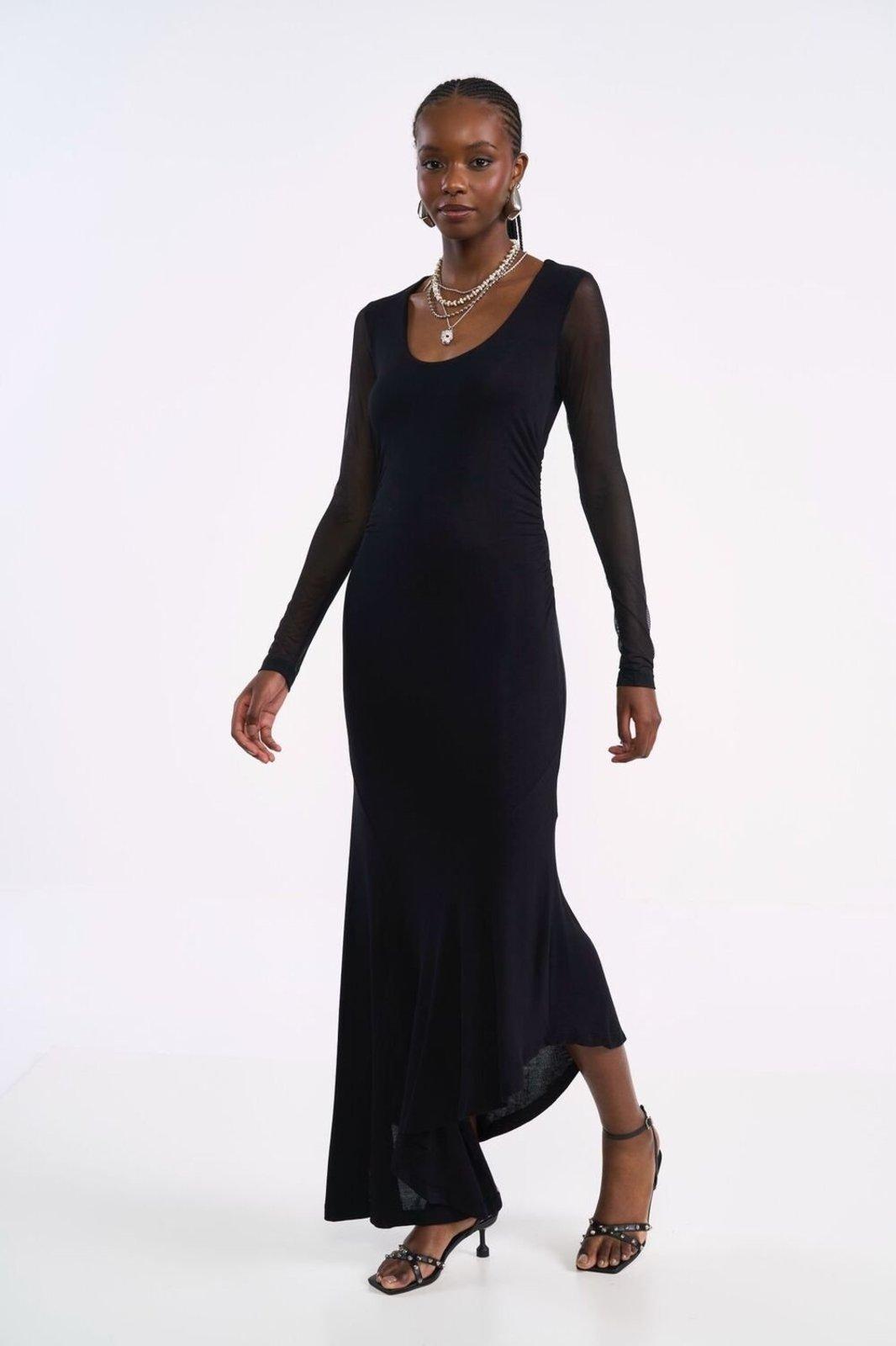 Vestido Midi Evase Manga Longa Colcci Preto