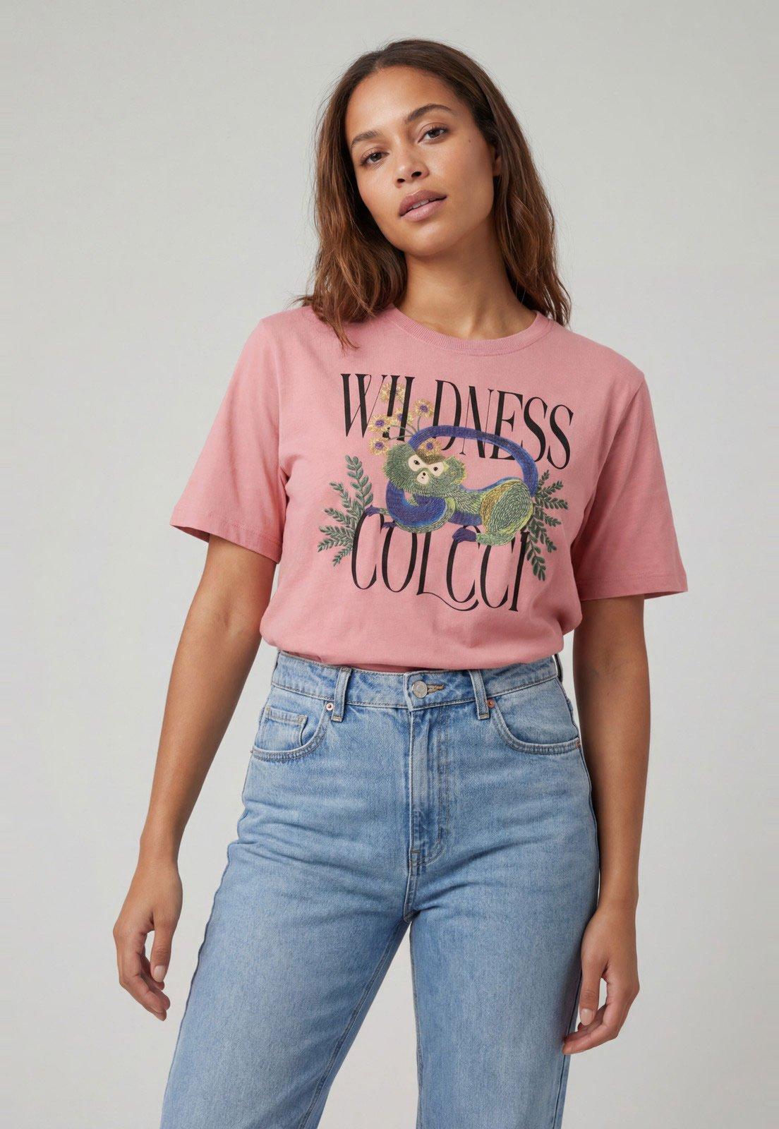 Camiseta Feminina Colcci Estampa Mico Rosa