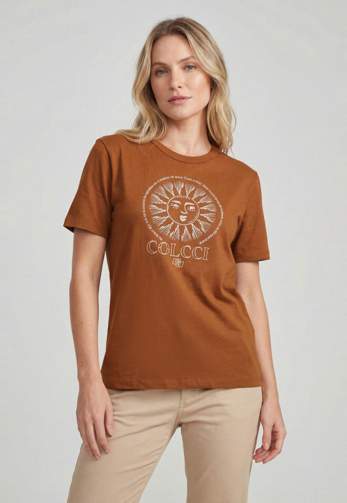 Camiseta Feminina Colcci Estampa Sol Caramelo