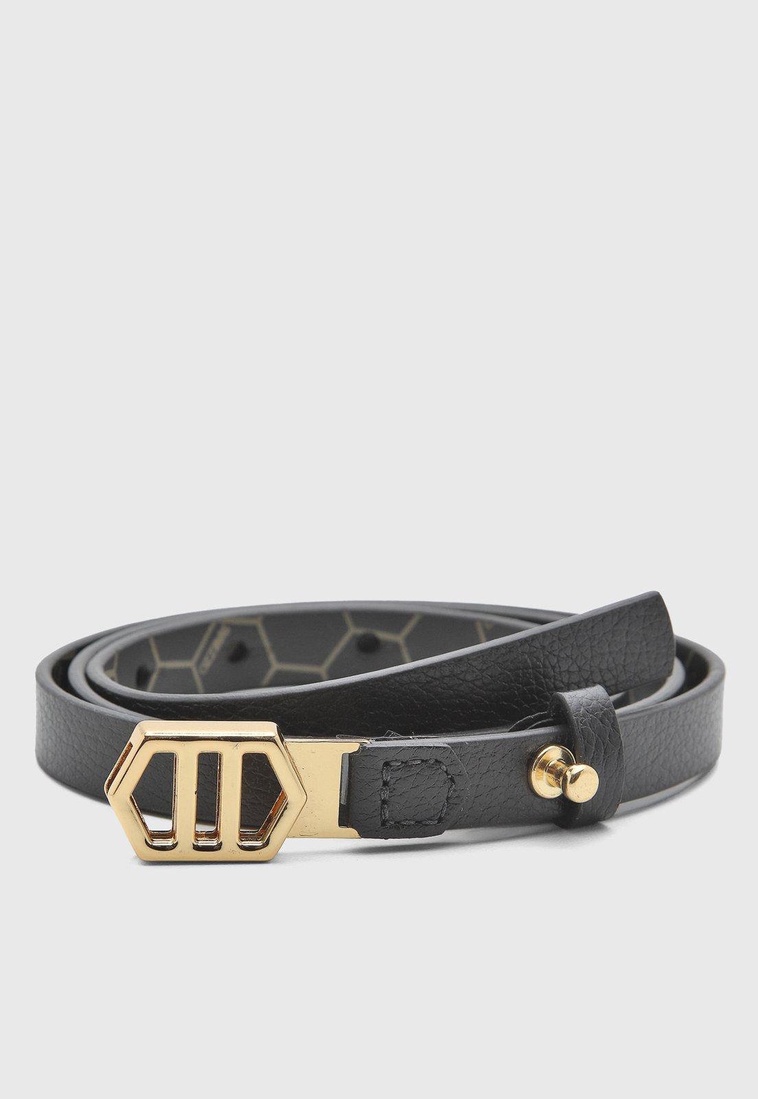 Cinto Feminino Arezzo Fivela Metalizada Preto