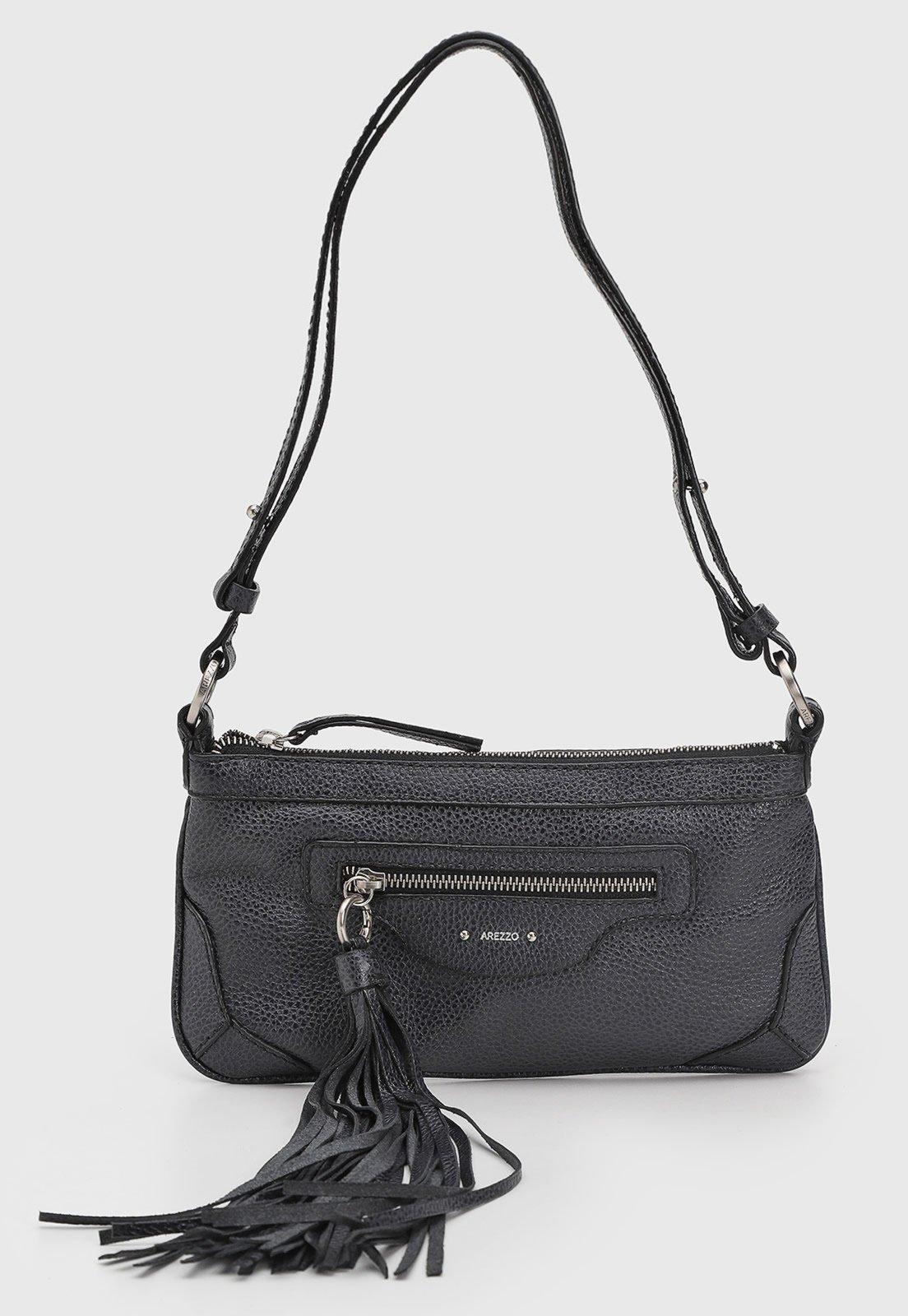Bolsa Feminina Arezzo Couro Detalhe Franjas Preta