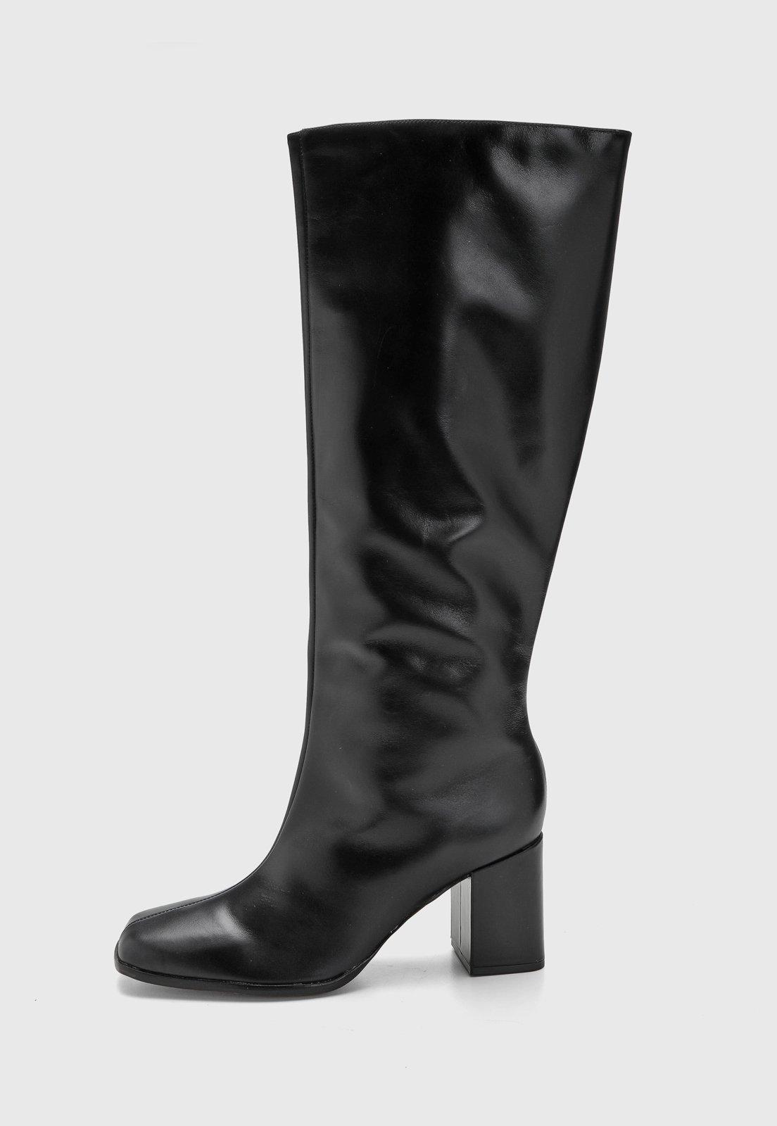 Bota Feminina Arezzo Cano Alto Couro Preta