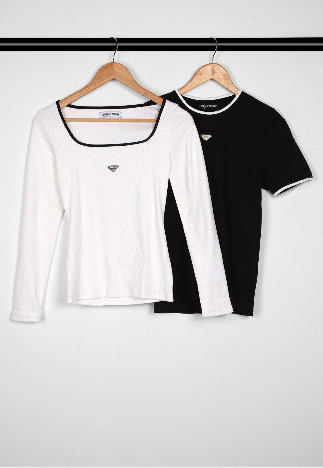 Kit 2 Blusa Feminina Lança Perfume Bicolor Branca