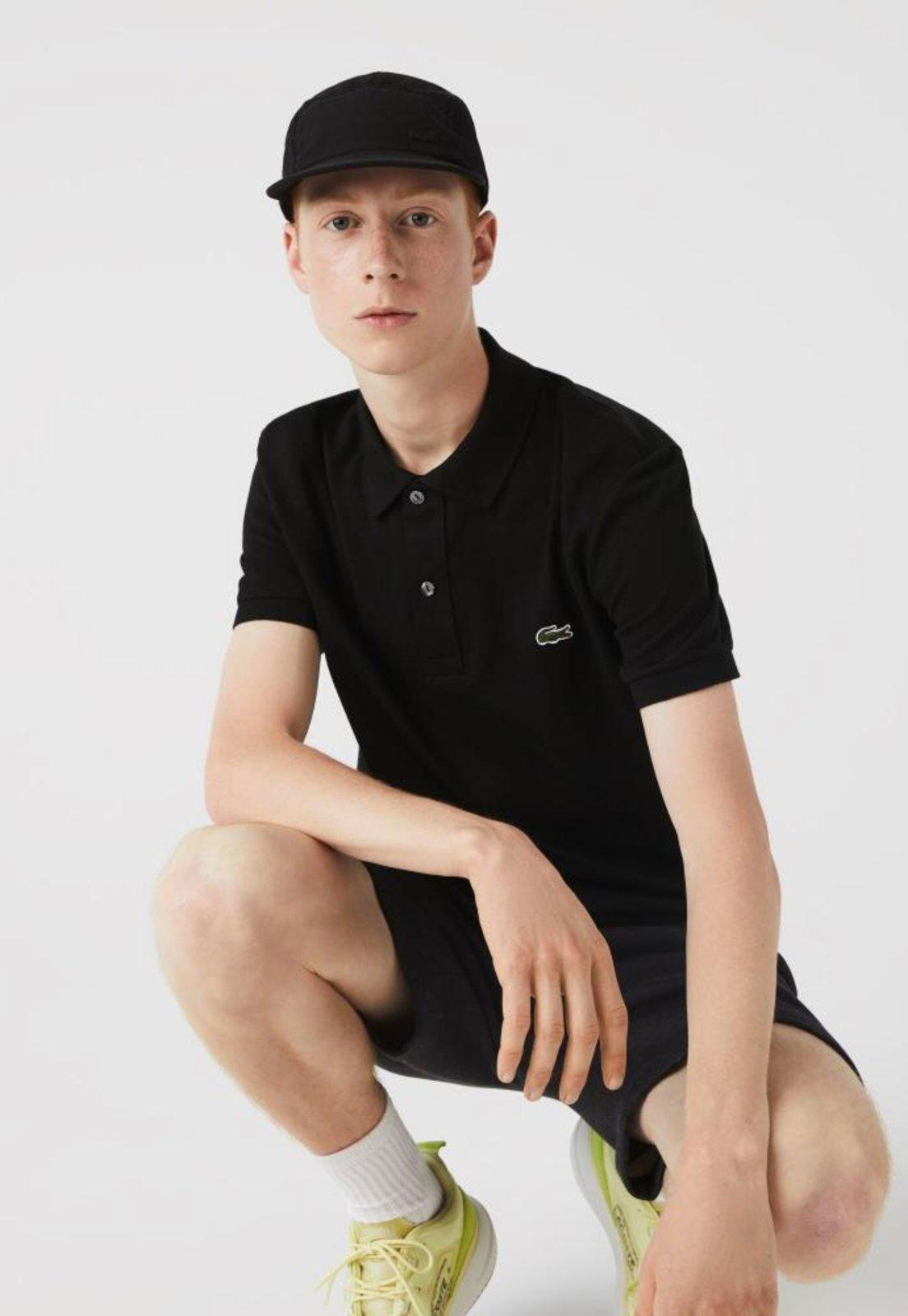 Camisa Polo masculina Slim Fit em petit piquet Preto