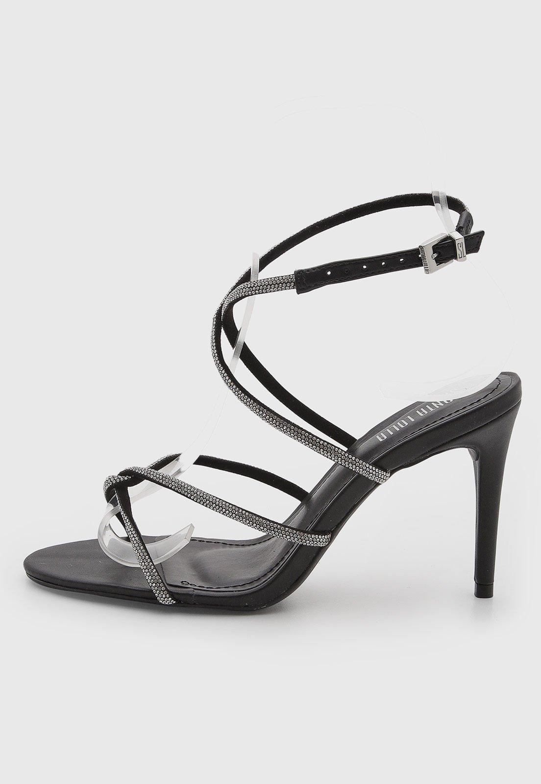 Sandália Feminina Santa Lolla Tiras Strass Preta