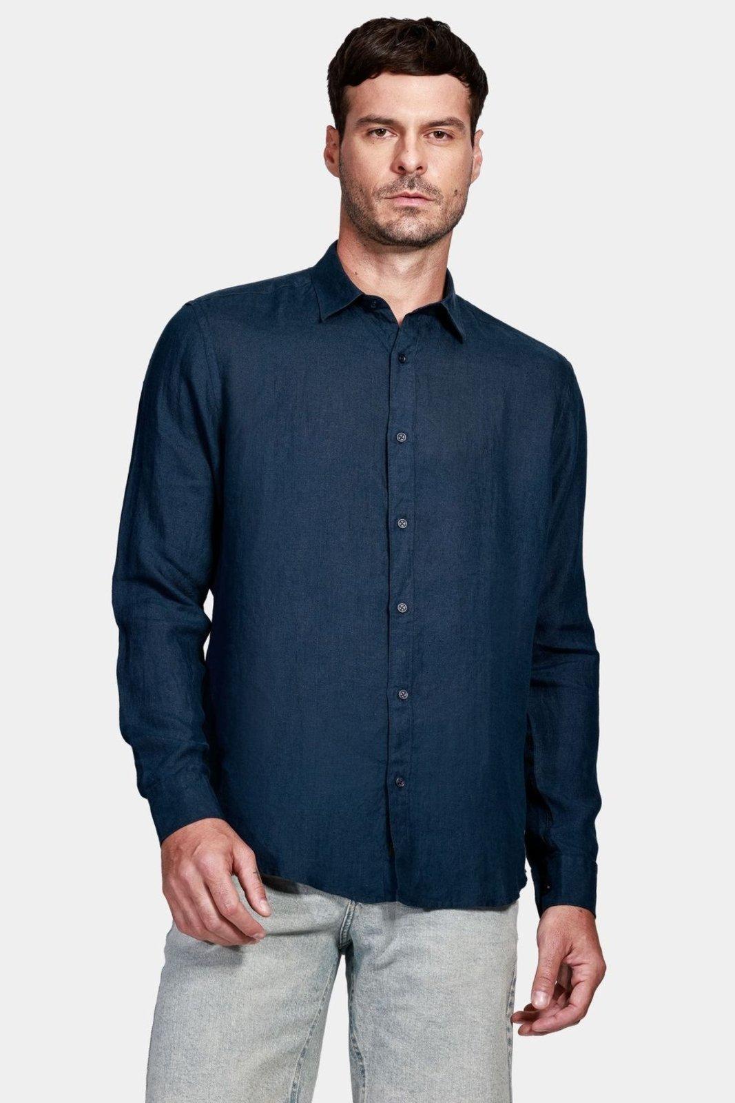 Camisa Aramis Aramis Manga Longa Slim Linho Irlandês Marinho