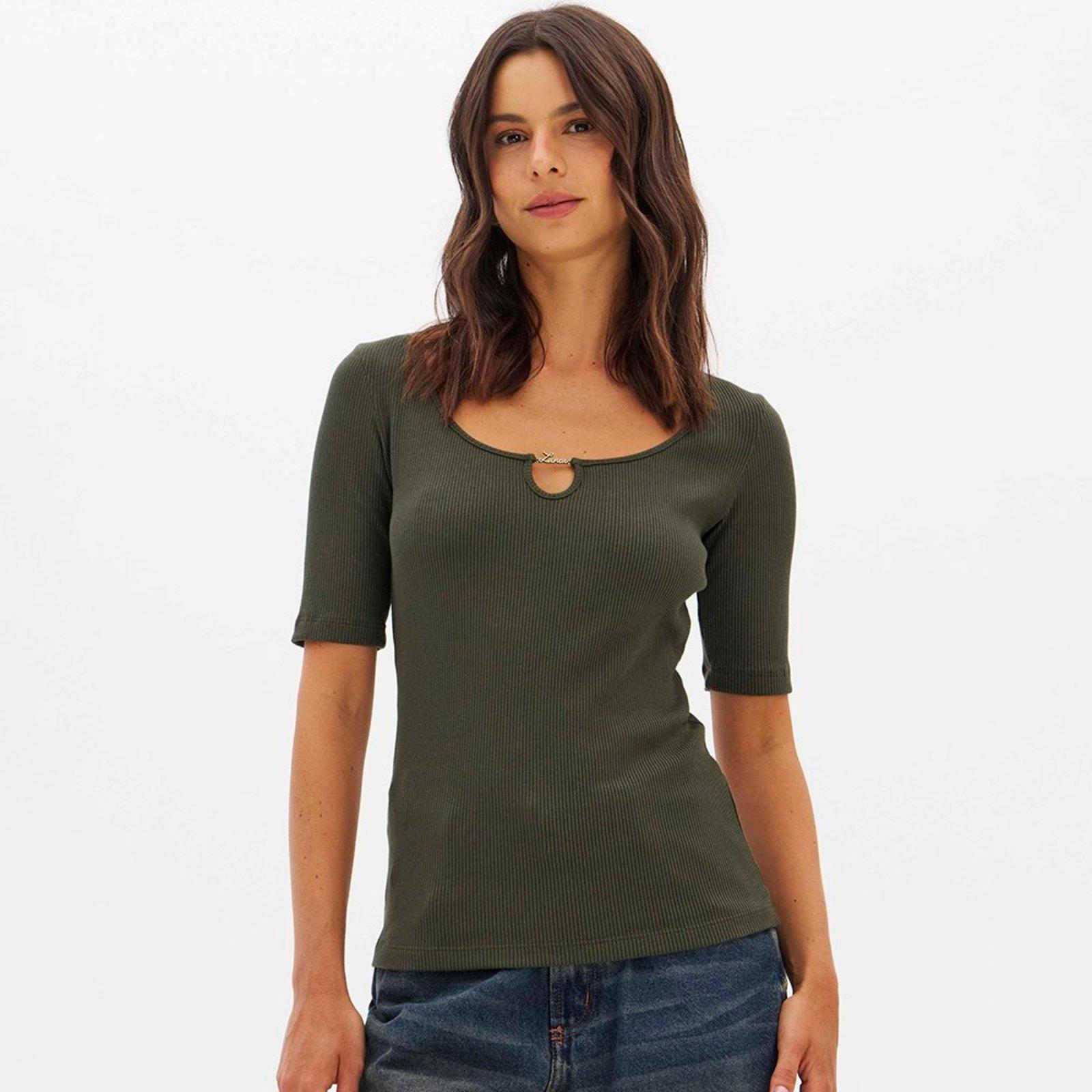 Blusa Lança Perfume Canelada Manga Curta In26 Verde Feminino