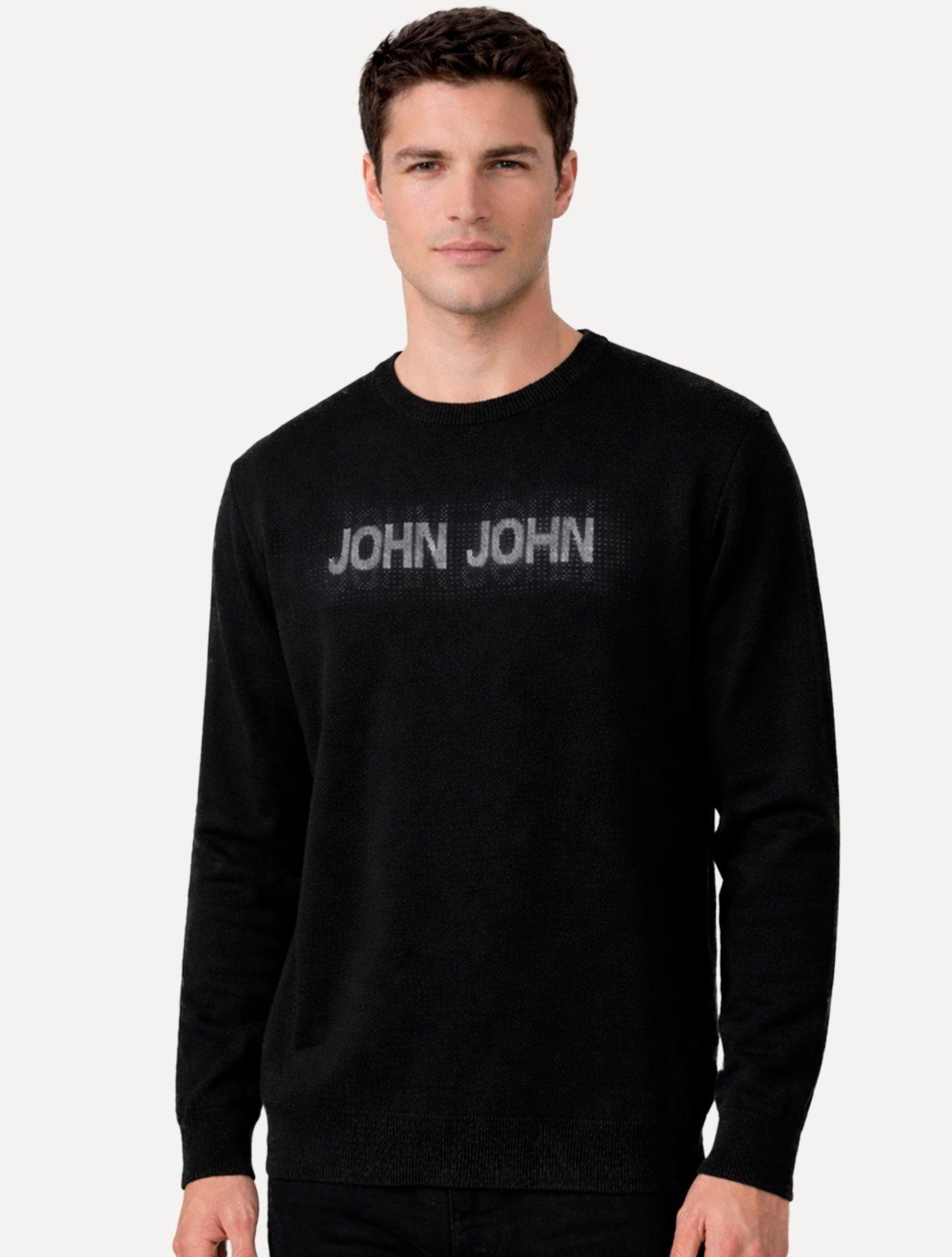 Tricot John John Masculino Shadow Logo Preto