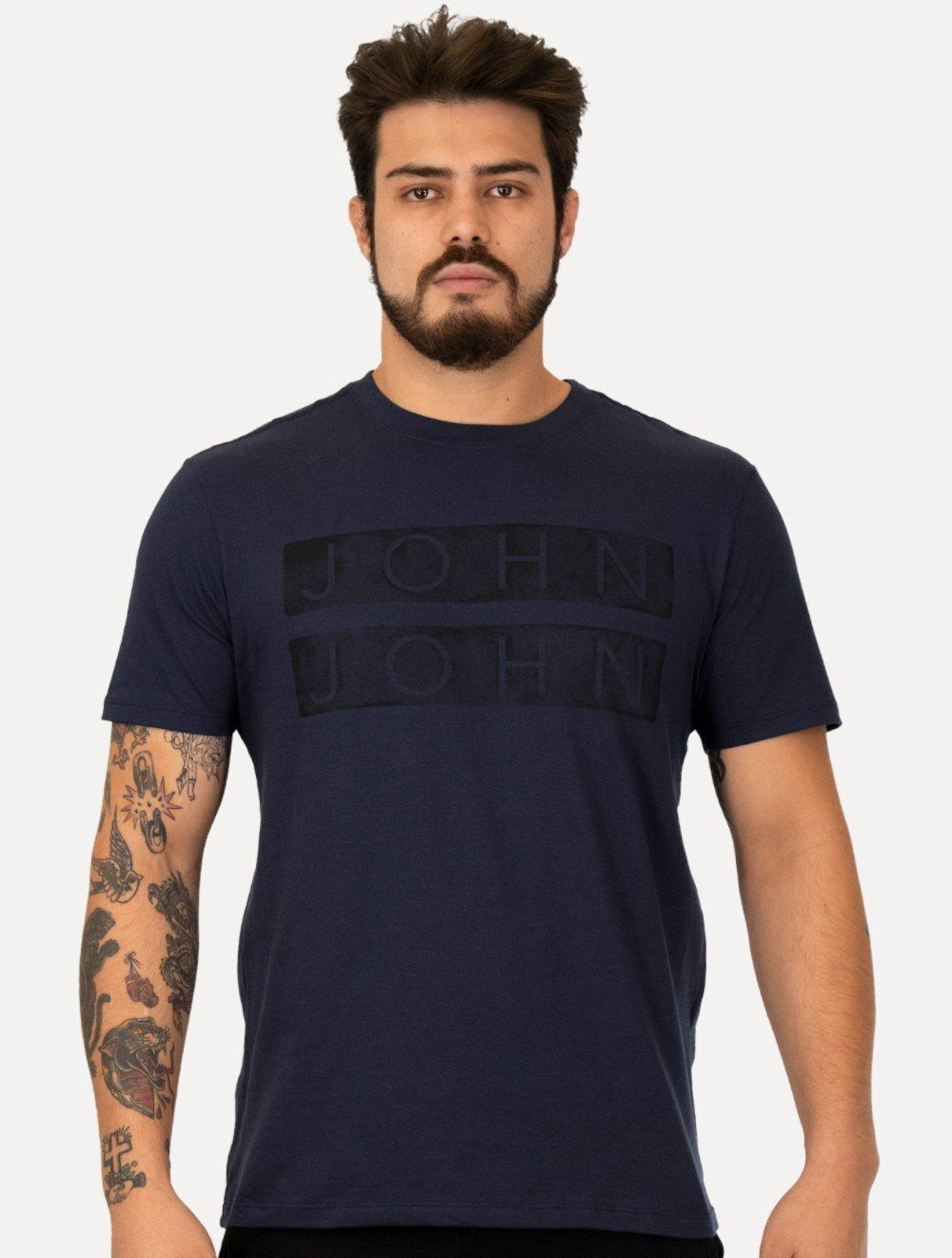 Camiseta John John Masculina Regular Logo Plat Azul Escuro
