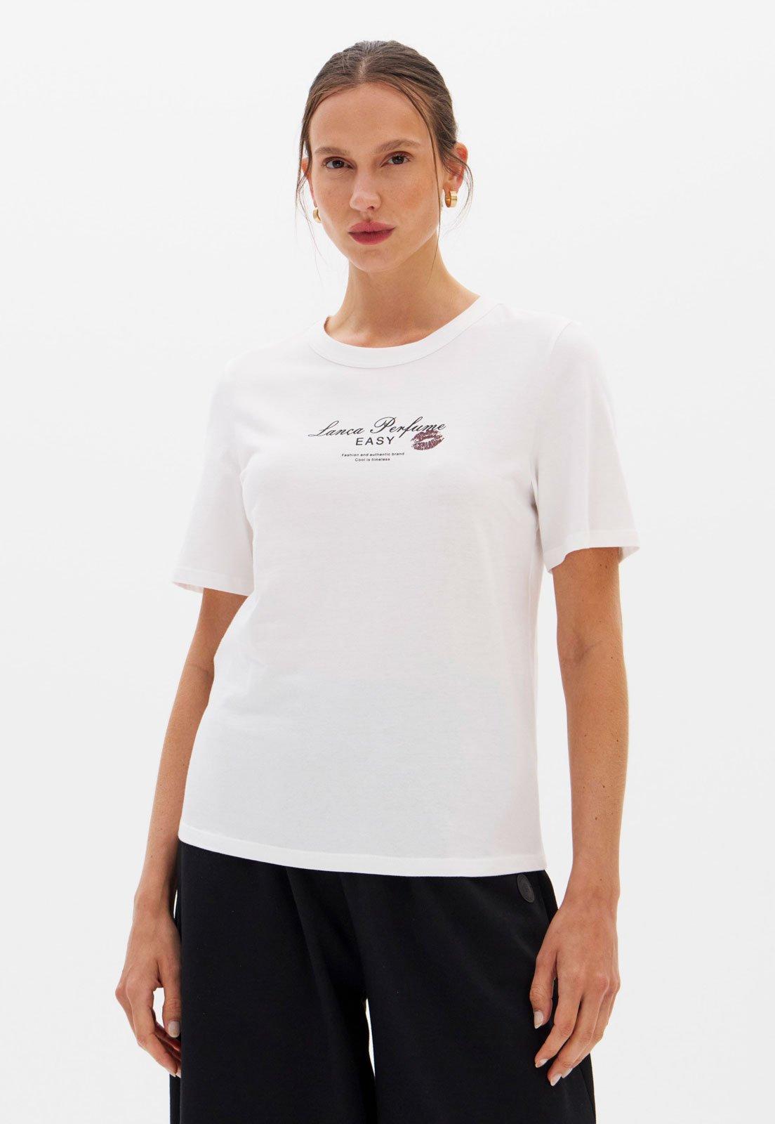 Camiseta Feminina Lança Perfume Estampa Frontal Branca
