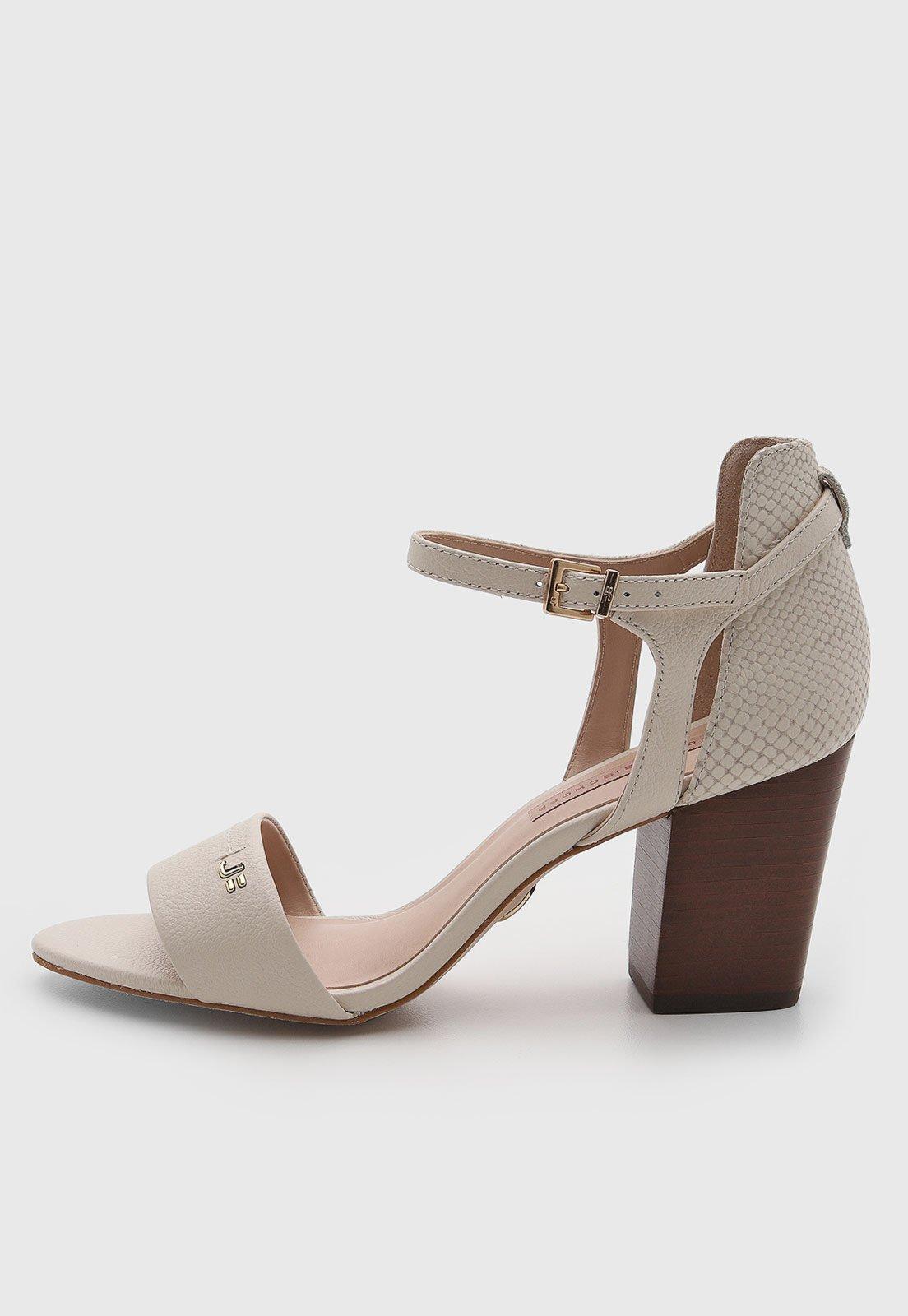 Sandália Feminina Jorge Bischoff Couro Salto Bloco Off-White