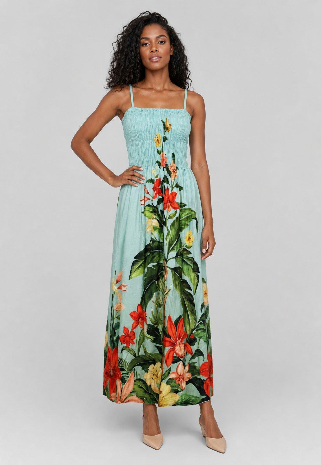 Vestido Feminino FARM Longo Estampado Azul