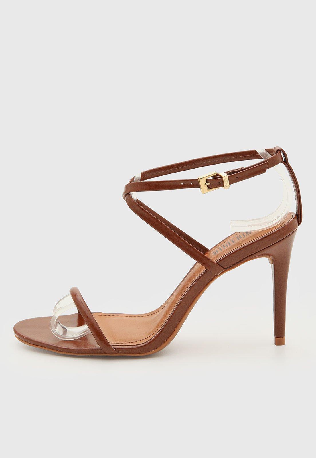 Sandália Feminina Santa Lolla Salto Fino Tiras Marrom