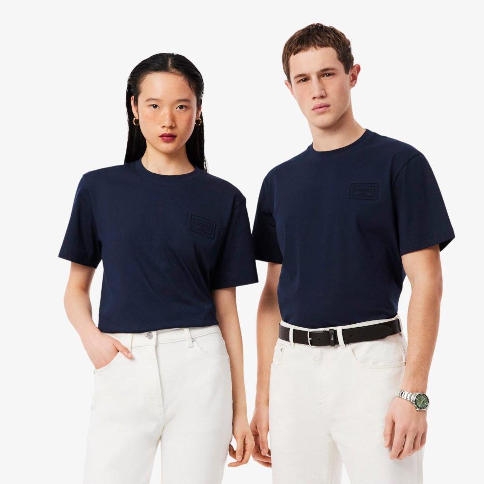 Camiseta de malha com Logotipo em Baixo-Relevo Azul