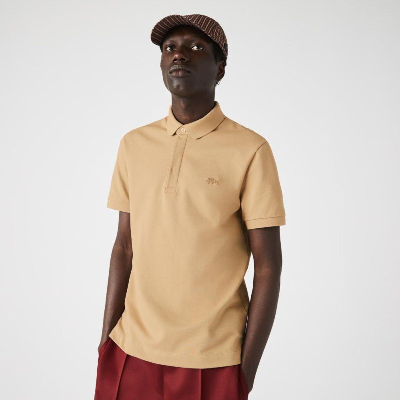 Camisa Polo Lacoste Paris Regular Fit em piquet de Algodão Stretch Bege