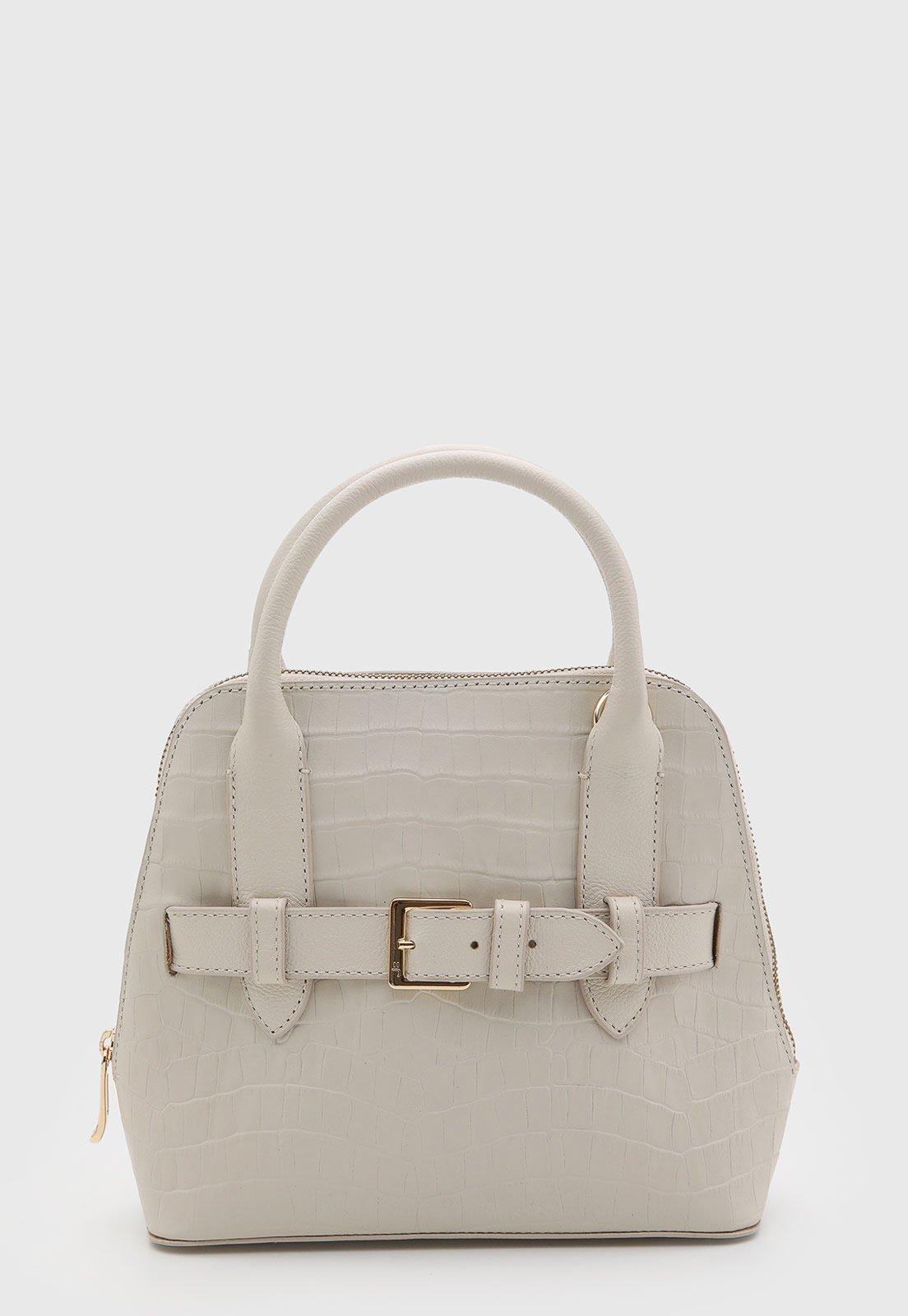 Bolsa Feminina Jorge Bischoff Couro Textura Croco Off-White