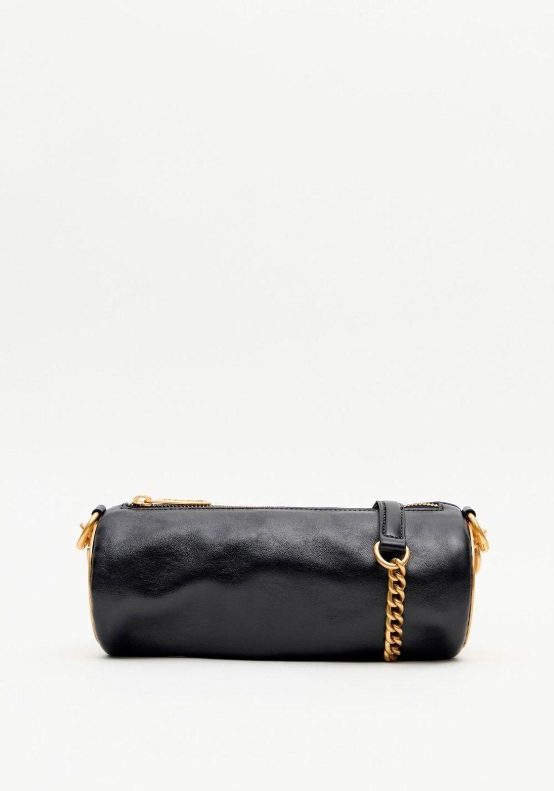 Bolsa Shoulder Couro Com Placa De Metal Lança Perfume