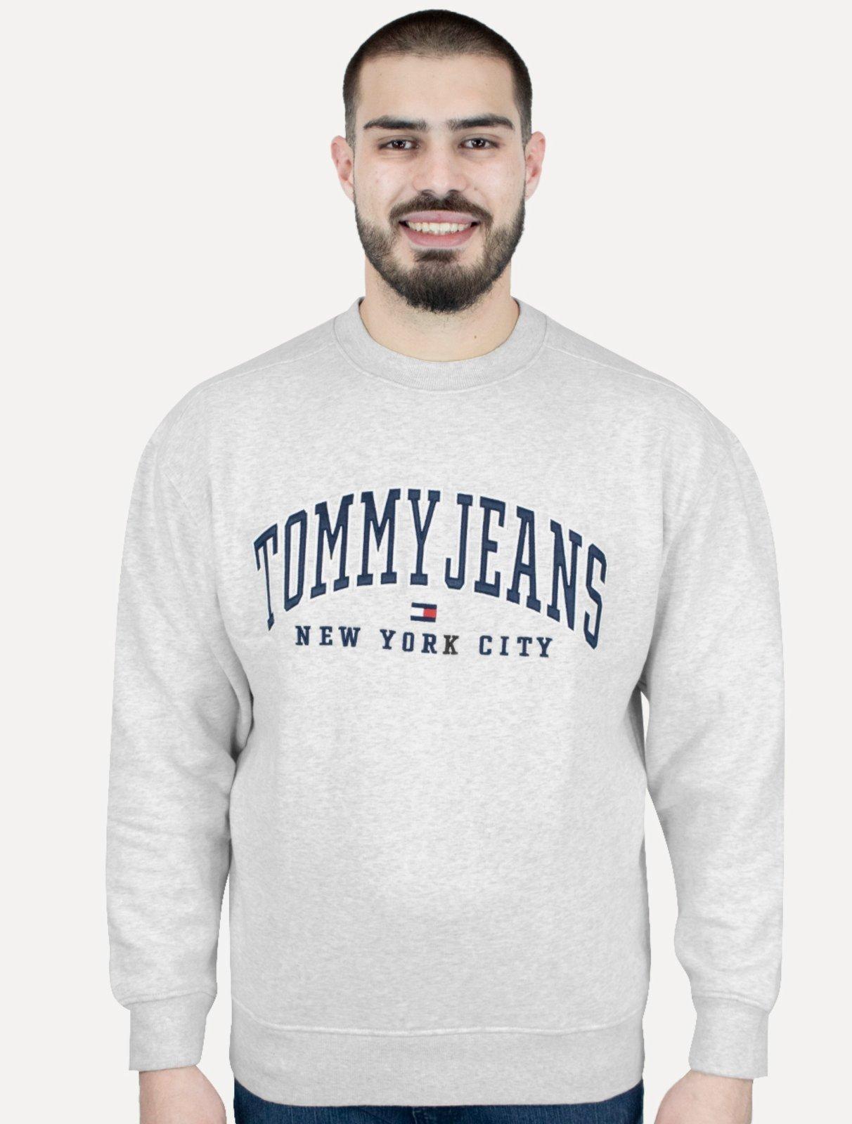 Moletom Tommy Jeans Masculino Relaxed C-neck Varsity Cinza Claro Mescla