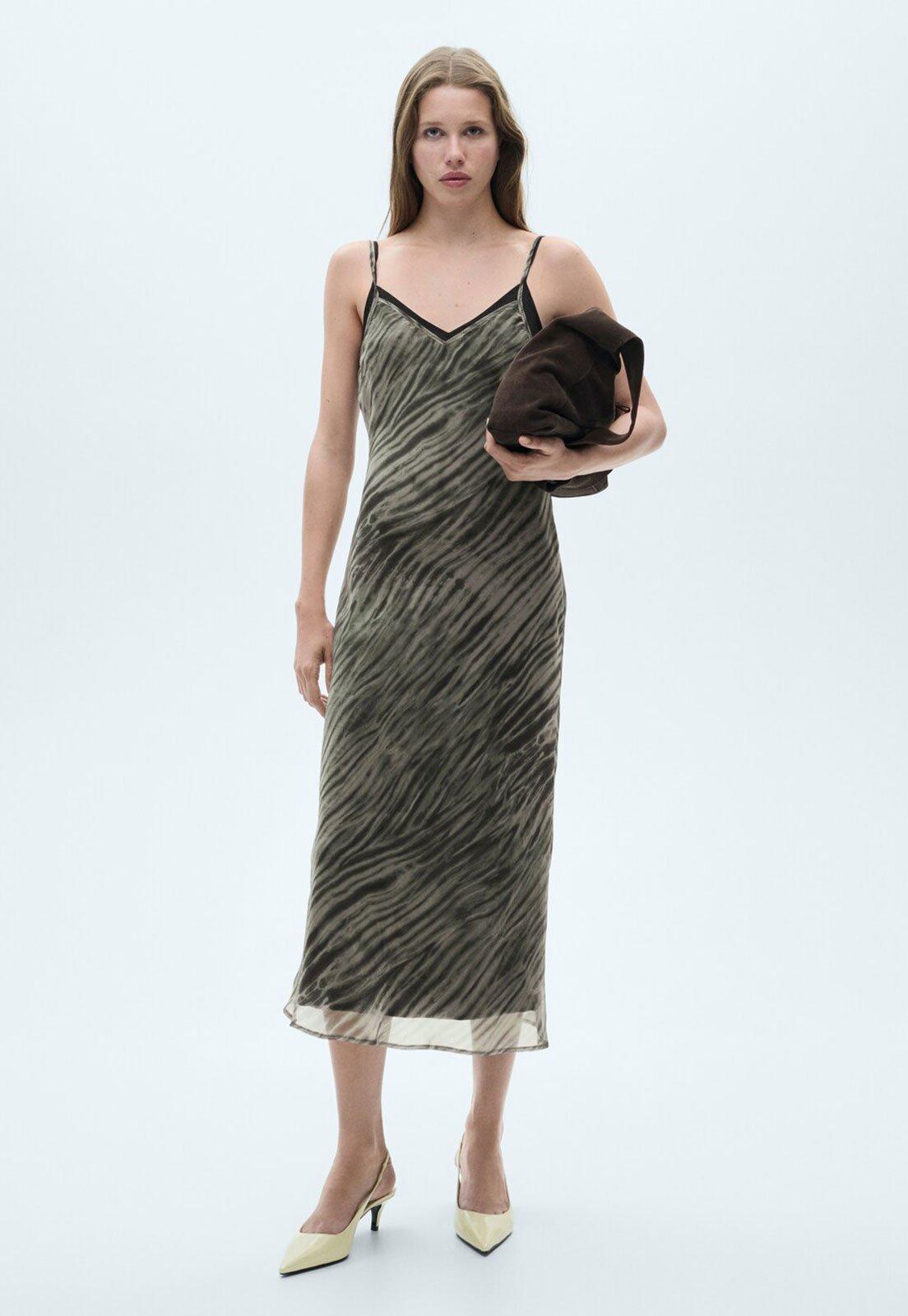 Vestido Mango Midi Estampado Verde