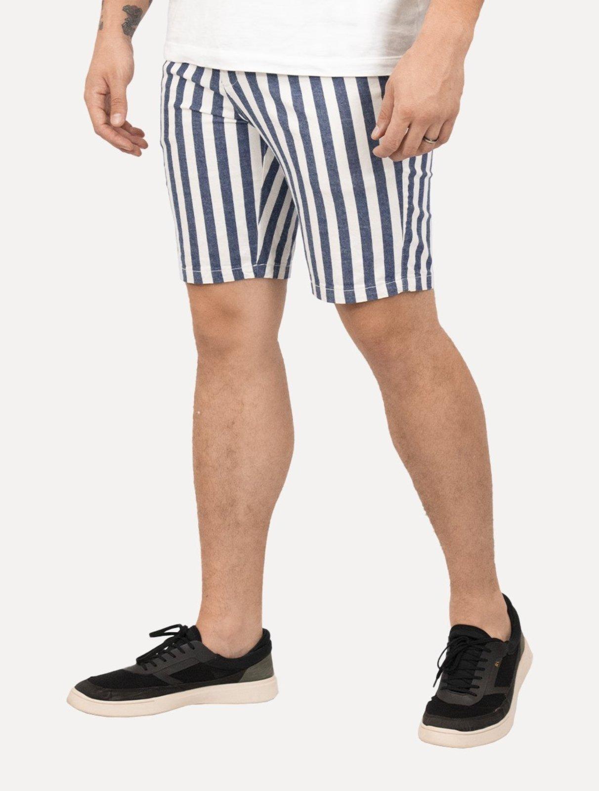 Bermuda Reserva Masculina Listrada Off-White/Azul Marinho