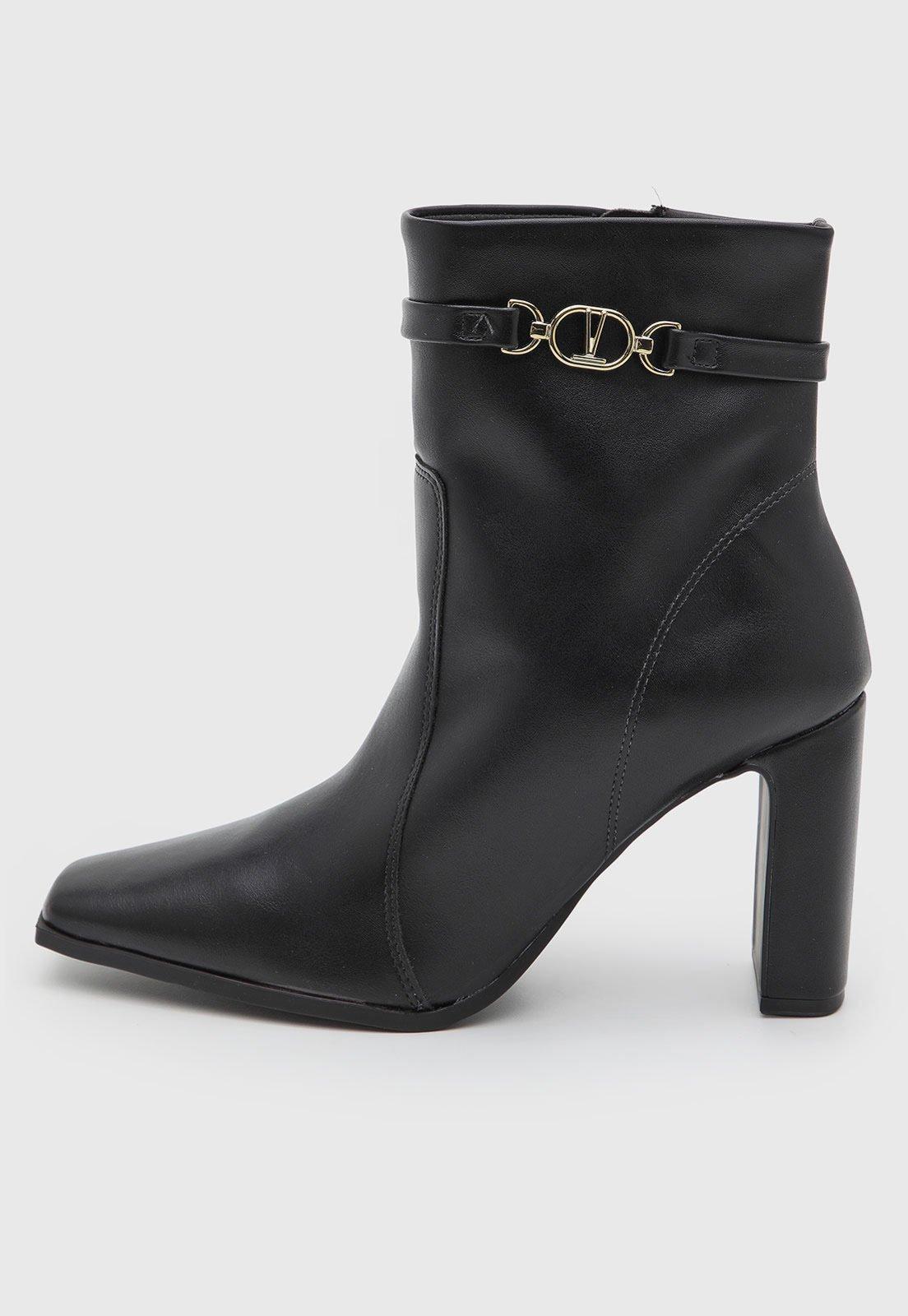 Bota Feminina Vizzano Salto Alto Cano Curto Preta