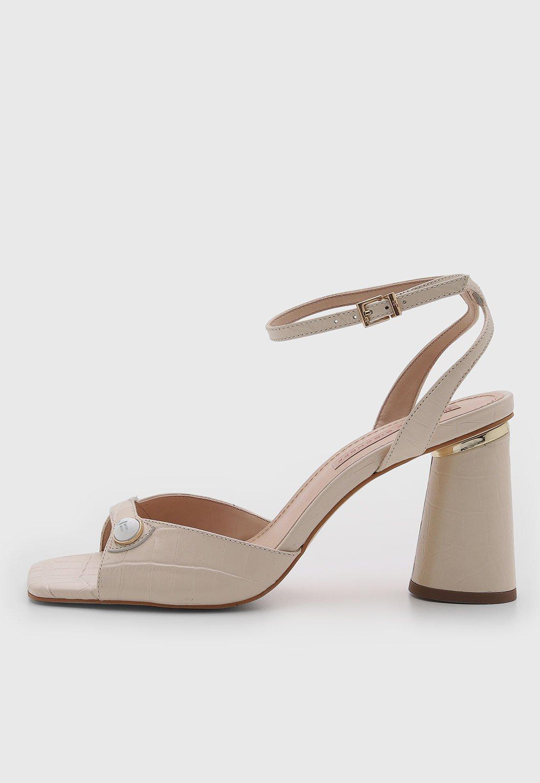 Sandália Feminina Jorge Bischoff Couro Croco Off-White