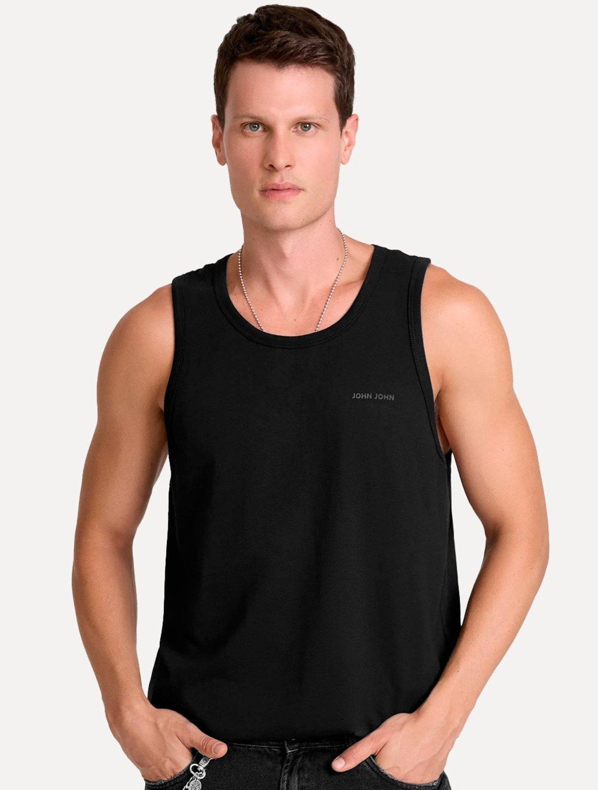 Regata John John Masculina New Regular Fit Rubber Logo Preto