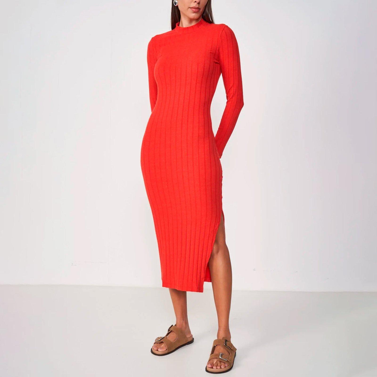 Vestido Super Mid Colcci Canelada Cut In25 Vermelho Feminino