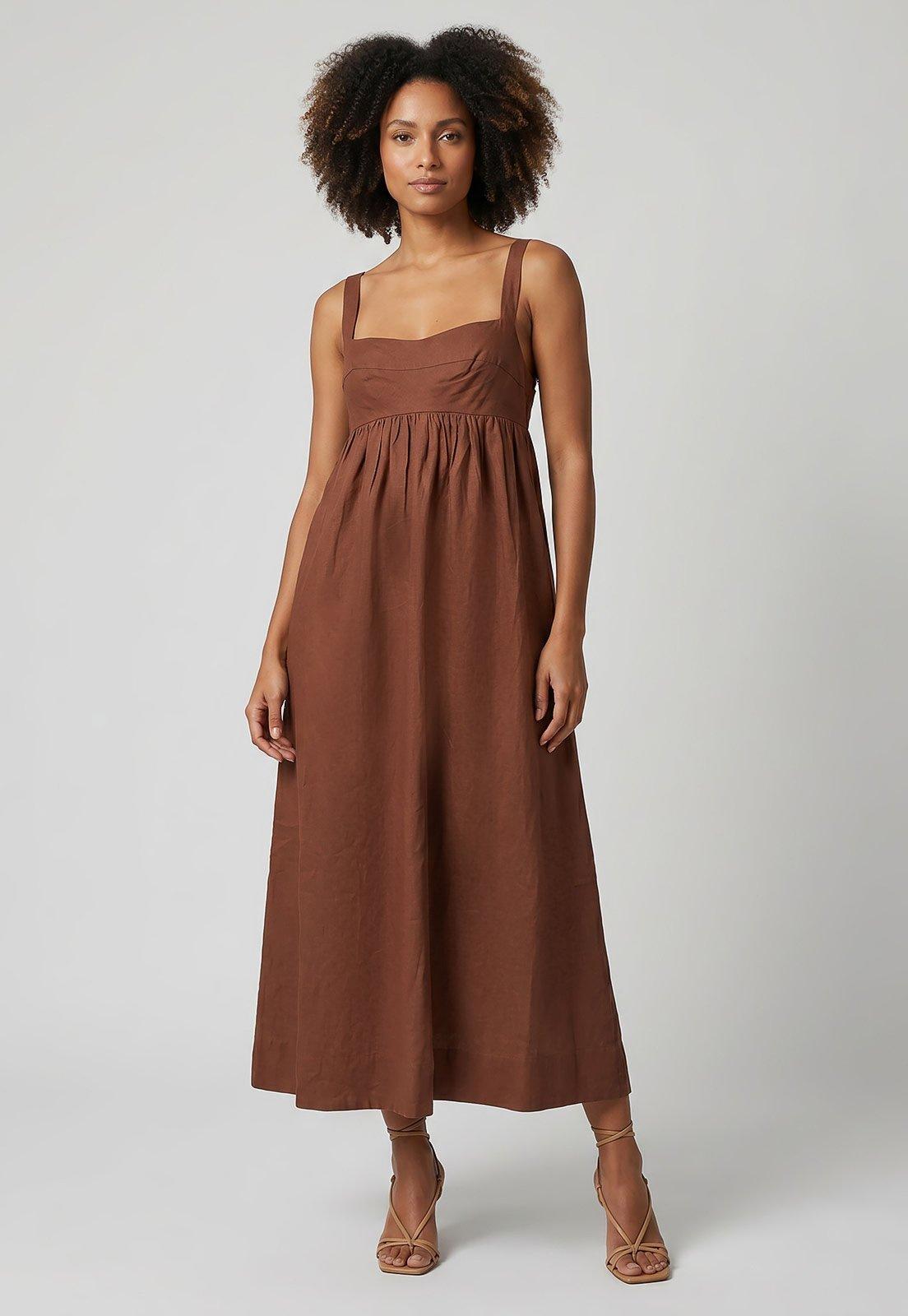 Vestido Midi FARM Alças Marrom
