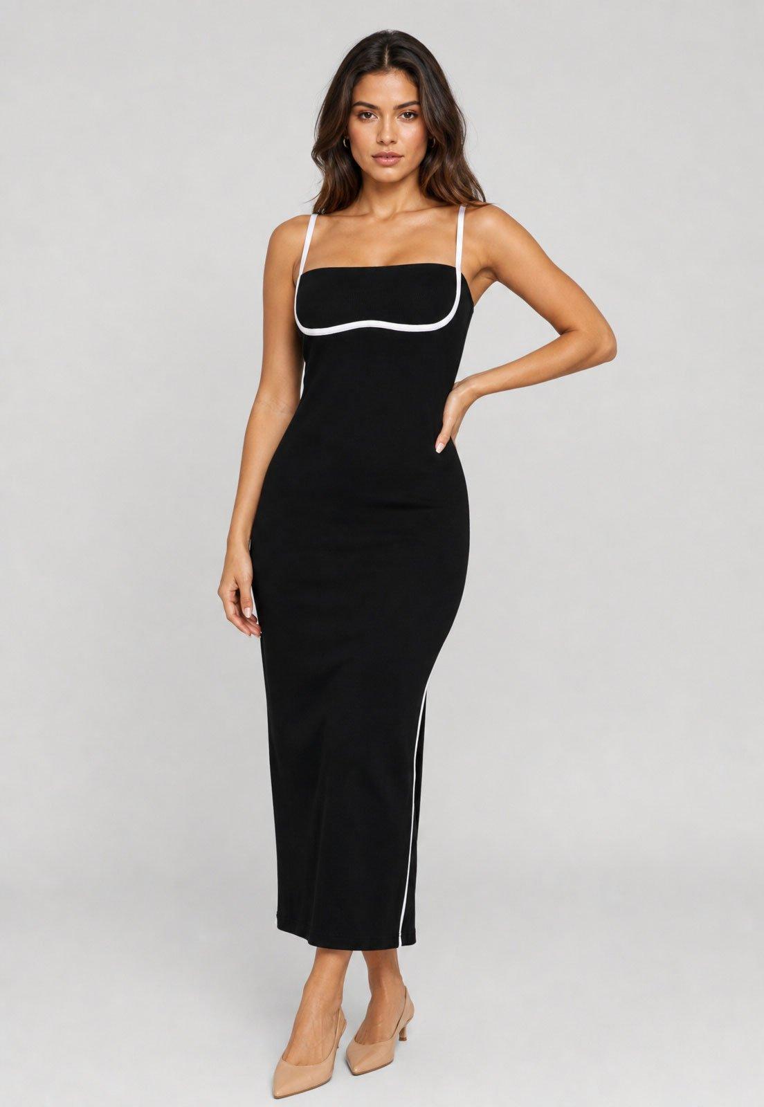 Vestido FARM Midi Vivo Bicolor Preto