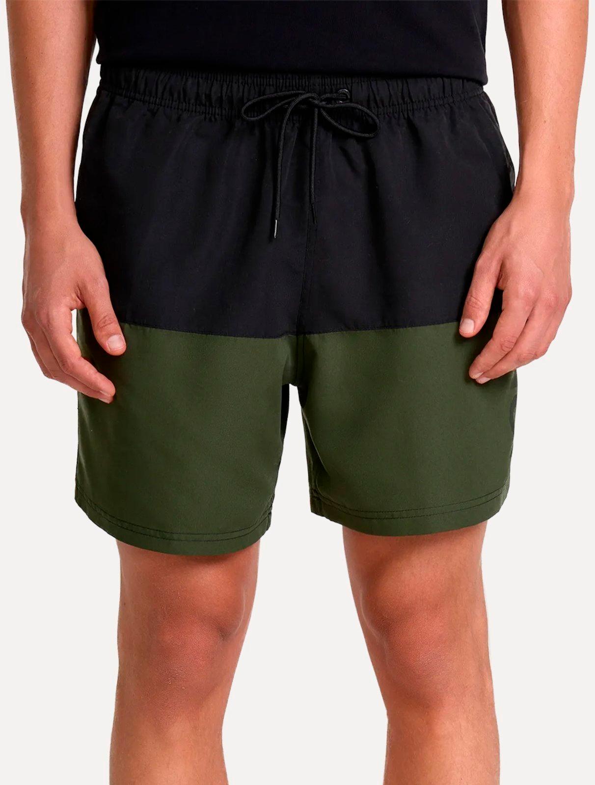 Short John John Masculino Regular Fit Bicolor Preto/Verde Escuro