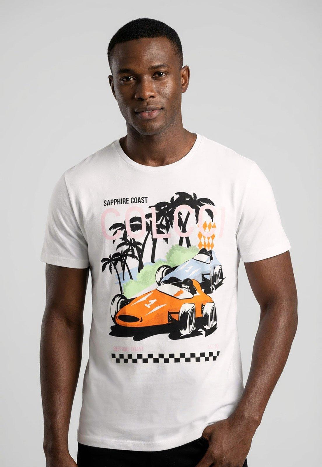 Camiseta Masculina Colcci Estampa Sapphire Coast Branca