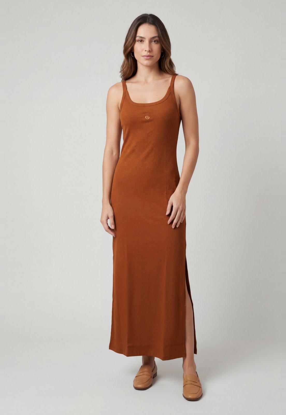 Vestido Feminino Colcci Longo Alças Finas Caramelo