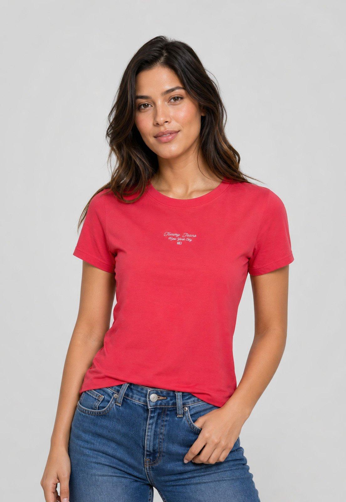 Camiseta Feminina Tommy Jeans Modelagem Slim Vermelha