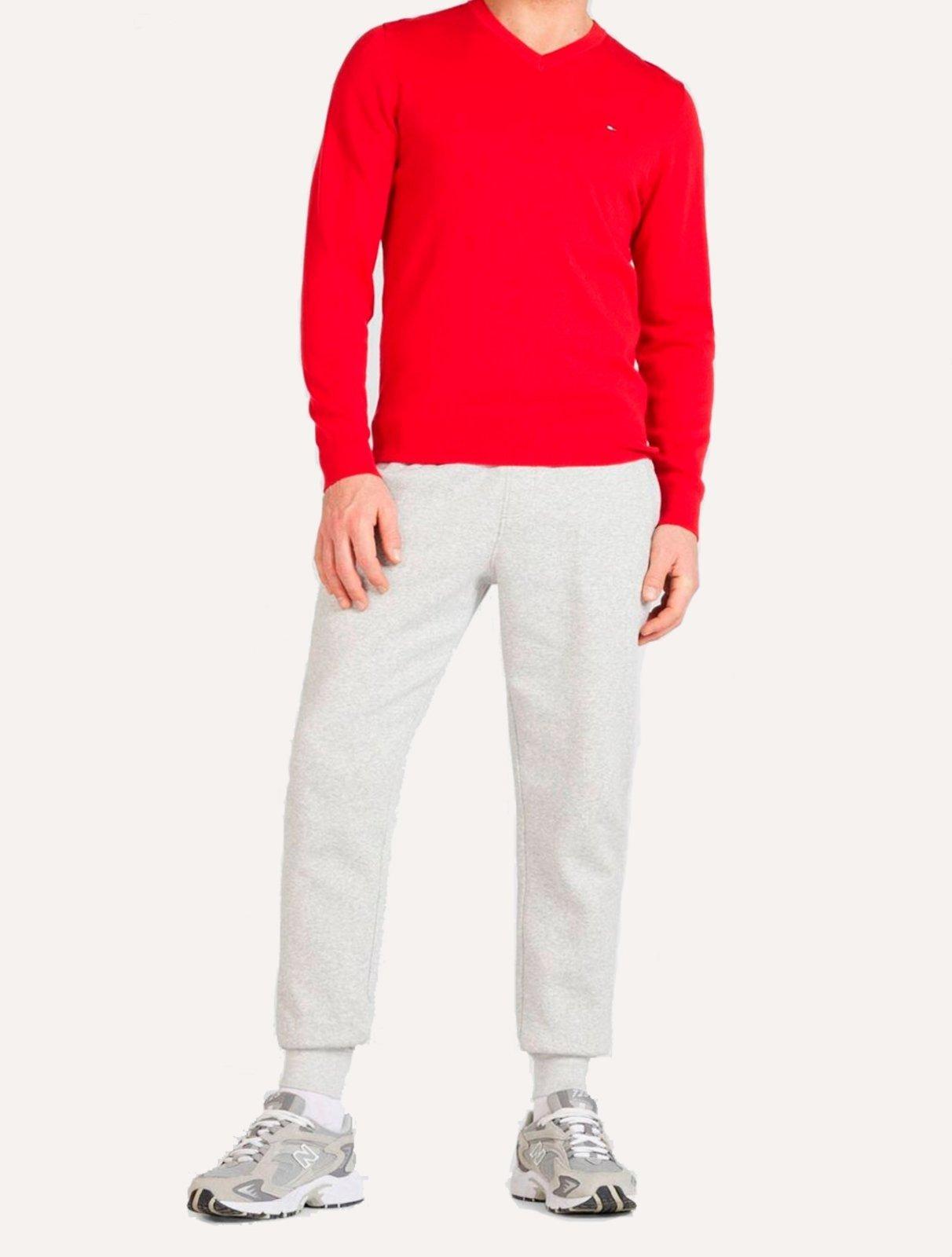 Calça Tommy Hilfiger Masculina Moletom Regular Flag Logo Cinza Mescla