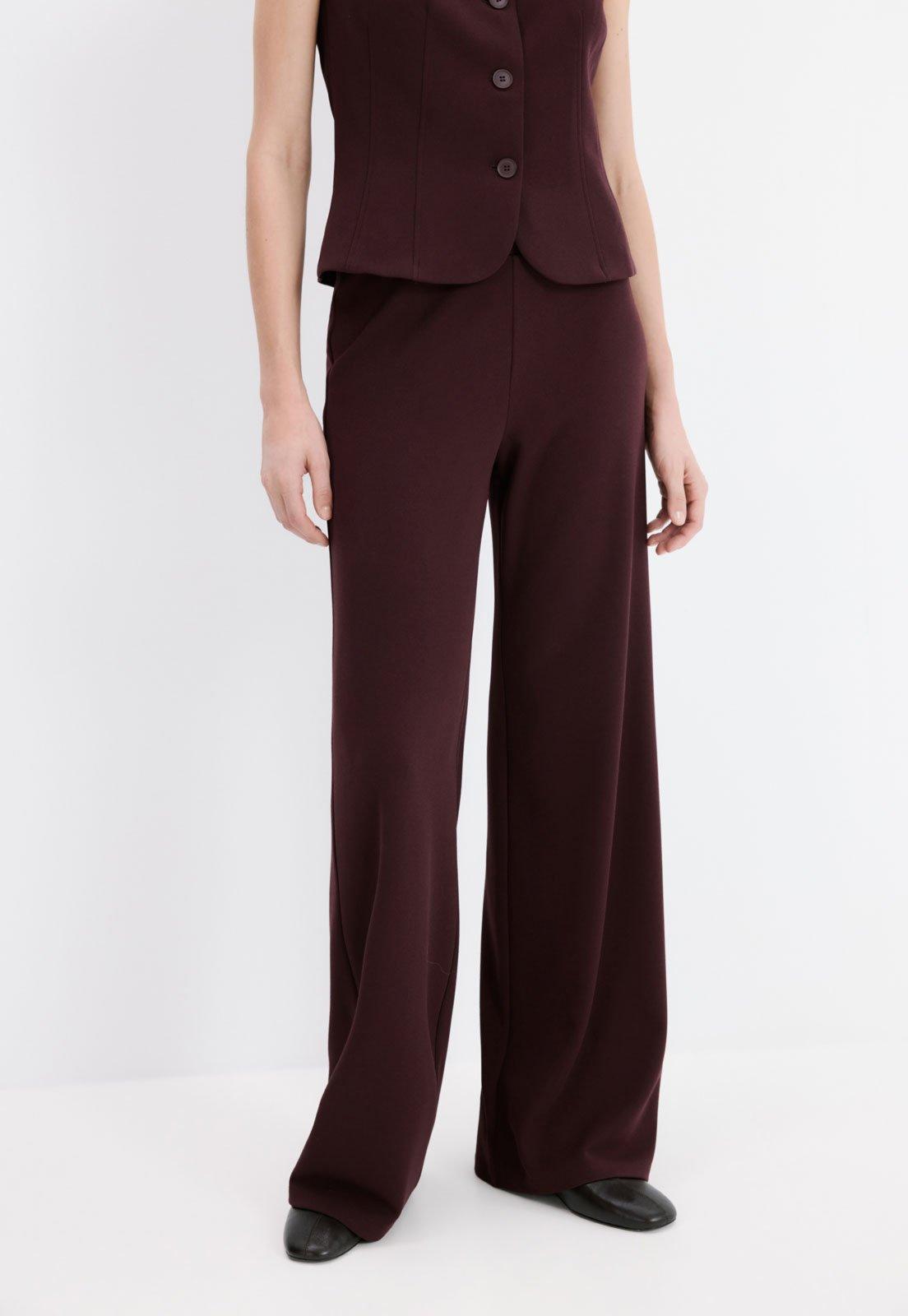 Calça Feminina Mango Perna Ampla Vinho