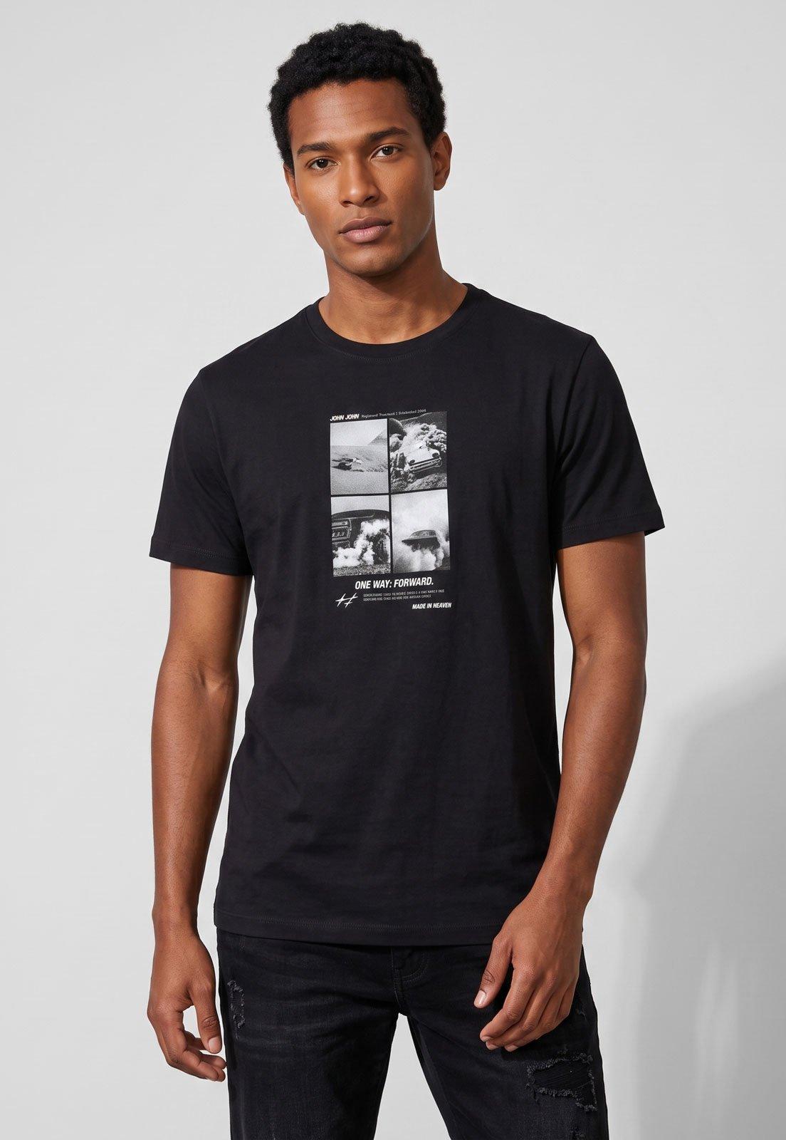 Camiseta Masculina John John Estampa Fotográfica Preta