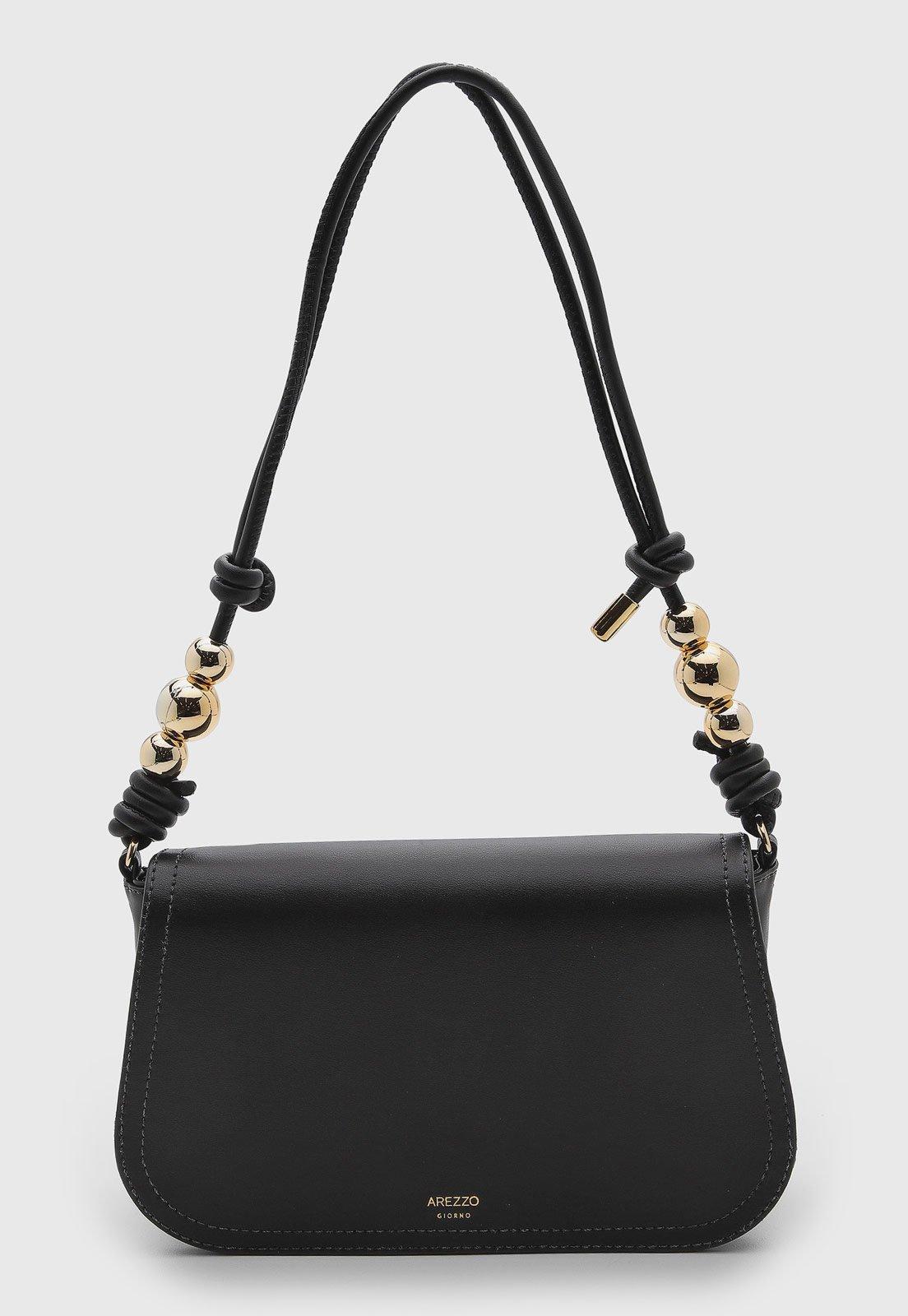 Bolsa Feminina Arezzo Média Detalhes Dourados Preta