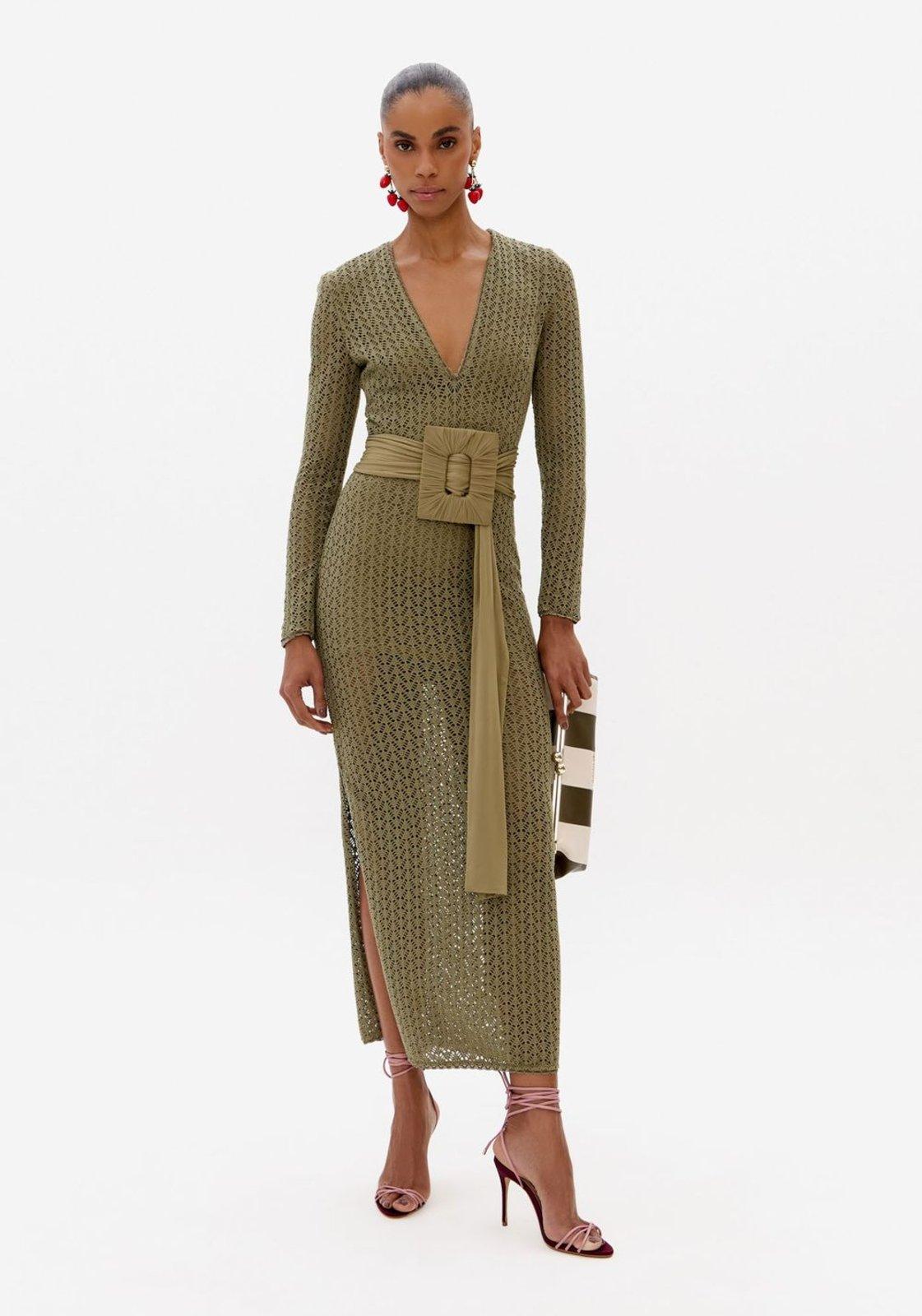Vestido Justo Super Midi Rendado Lança Perfume