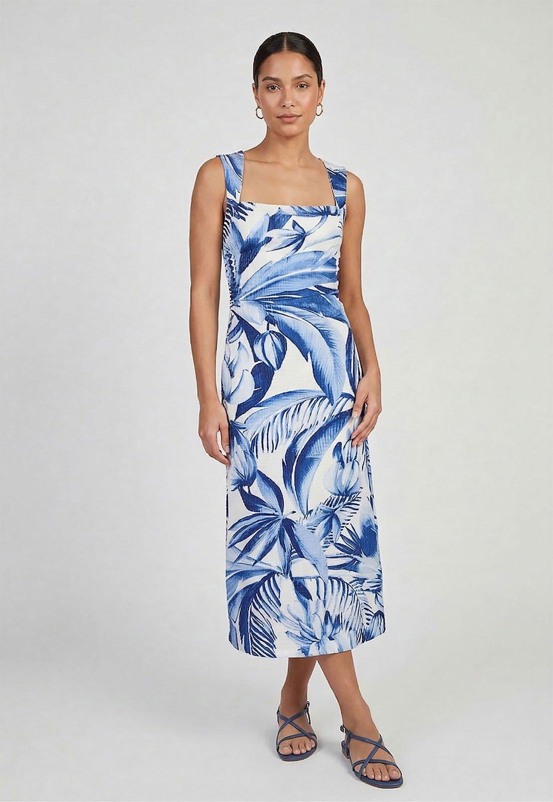 Vestido Feminino FARM Estampa Folhagem Azul