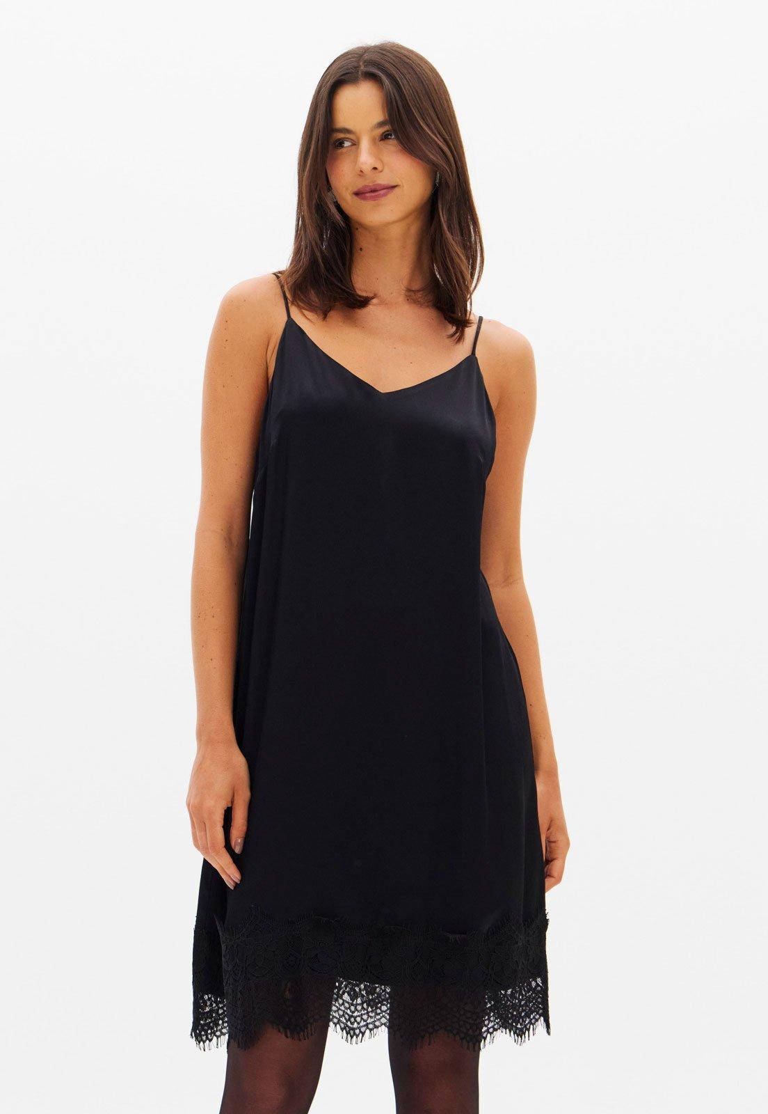 Vestido Feminino Lança Perfume Alças Finas com Renda Preto