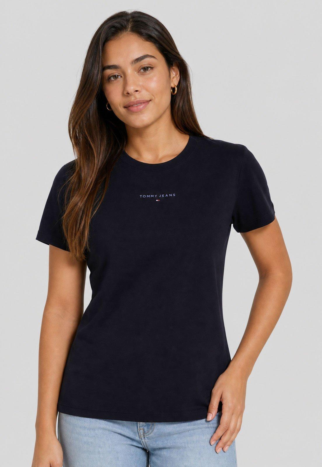 Camiseta Feminina Tommy Jeans Logo Azul Marinho