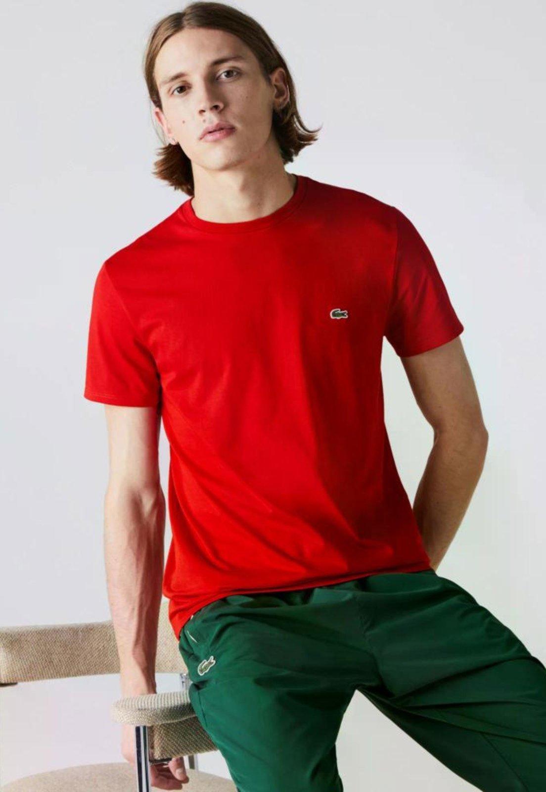 Camiseta Masculina Em Jérsei De Algodão Pima Com Gola Redonda Vermelho
