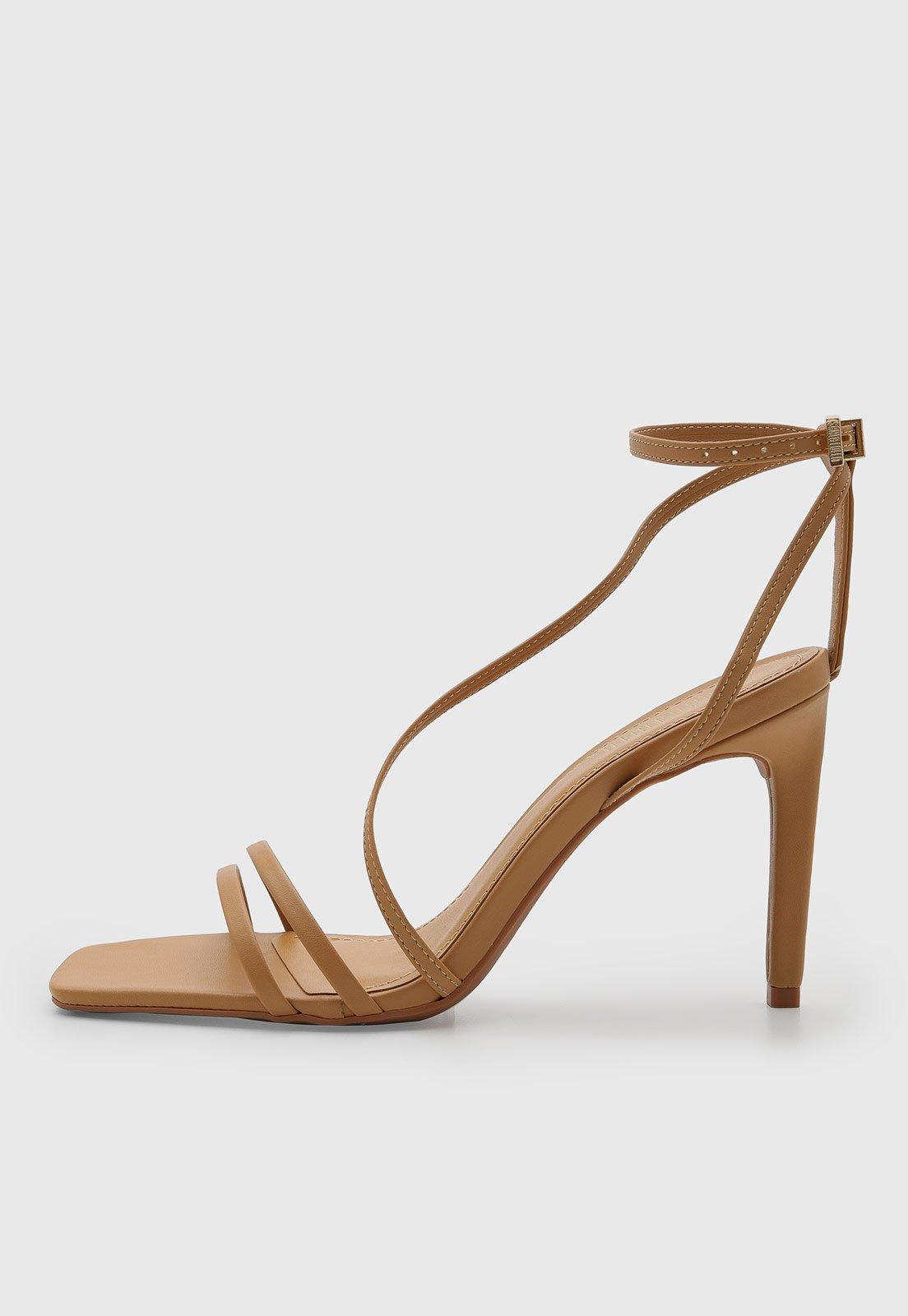 Sandália Feminina Santa Lolla Salto Fino Bico Quadrado Bege