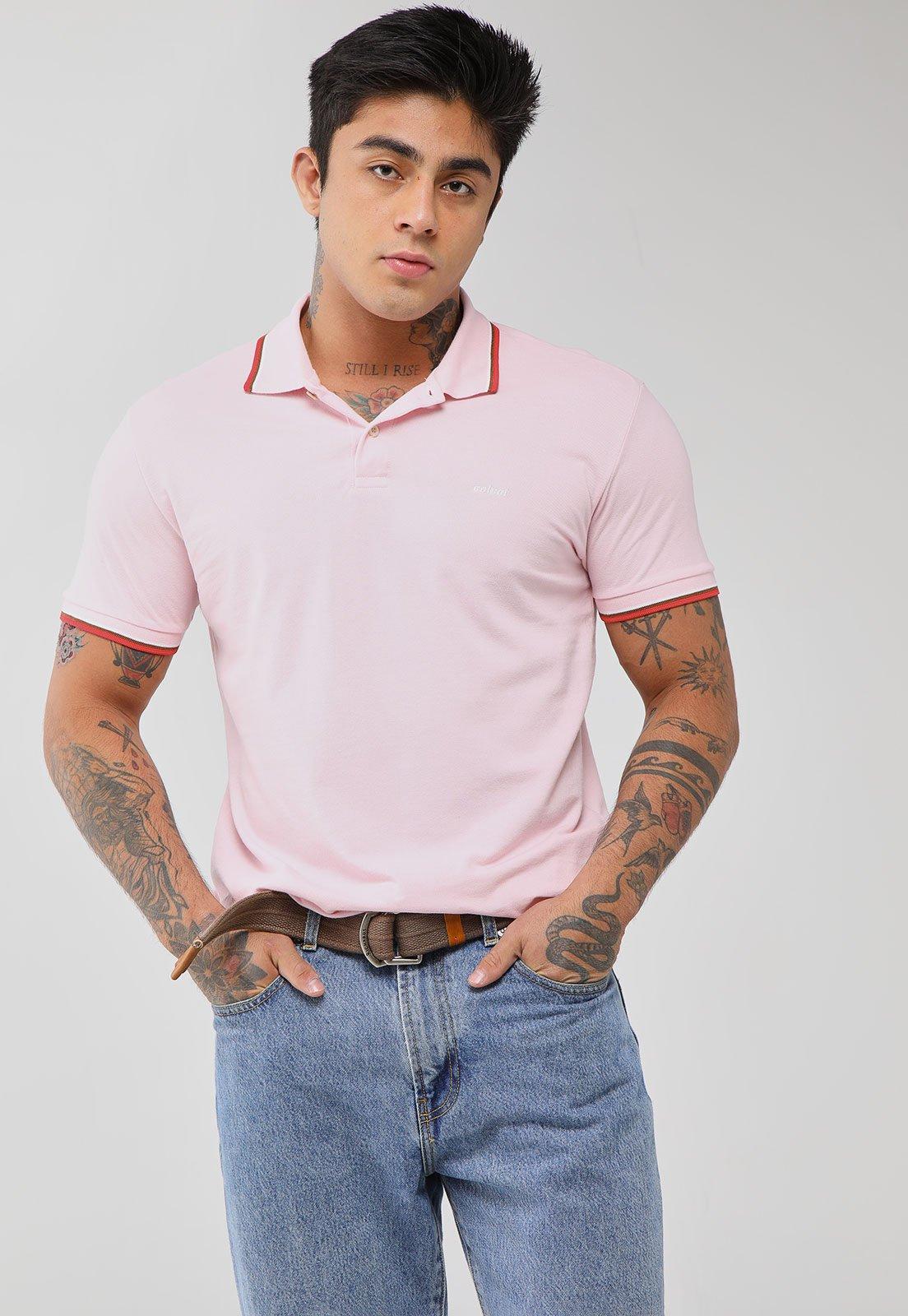 Polo Masculina Colcci Detalhe Contrastante Rosa Claro