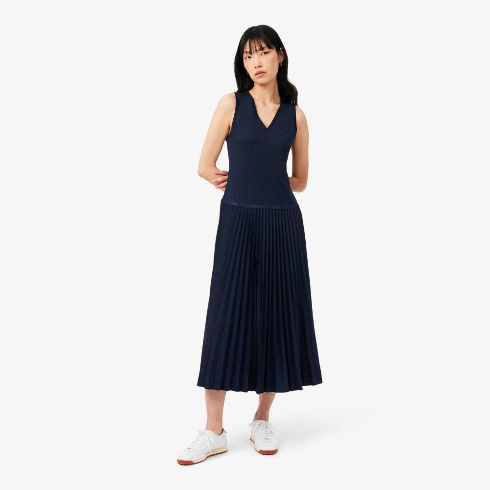Vestido Longo Plissado Sem Mangas Azul