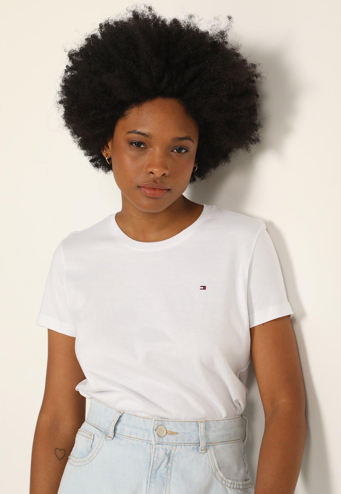 Camiseta Tommy Hilfiger Logo Bordado Branca
