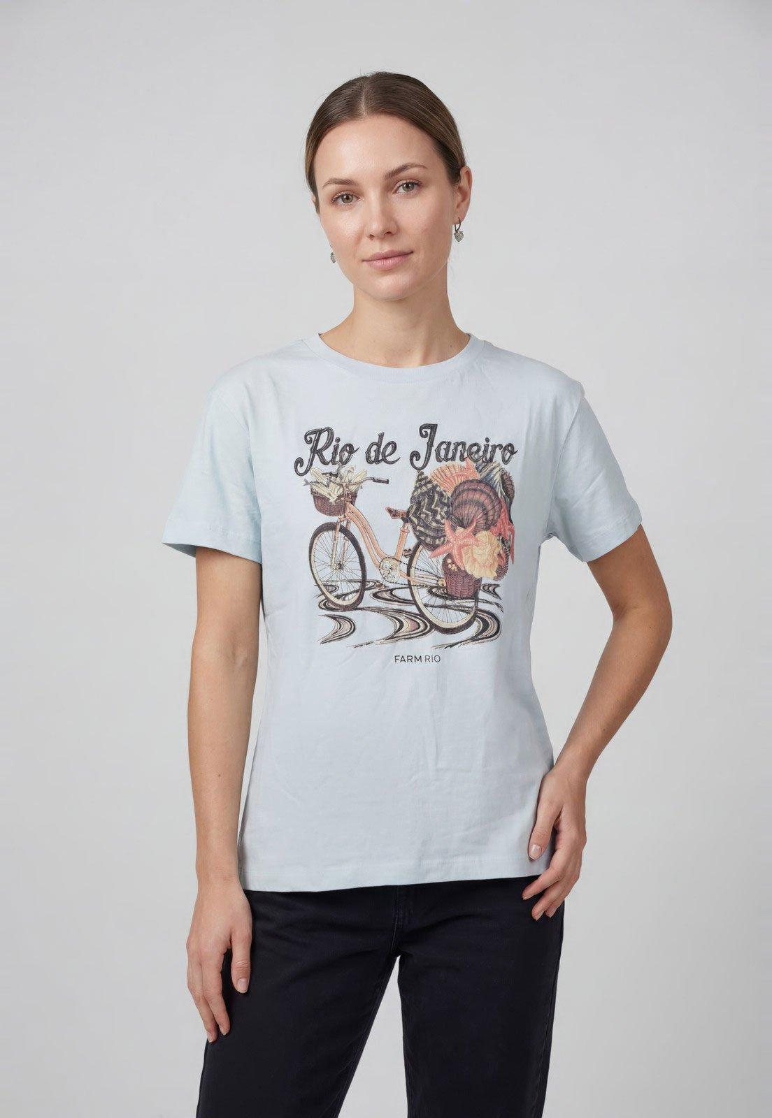 Camiseta Feminina FARM Estampa Bicicleta Azul Claro