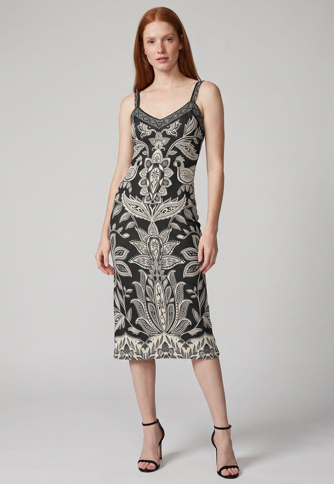 Vestido Feminino FARM Midi Floral Verde